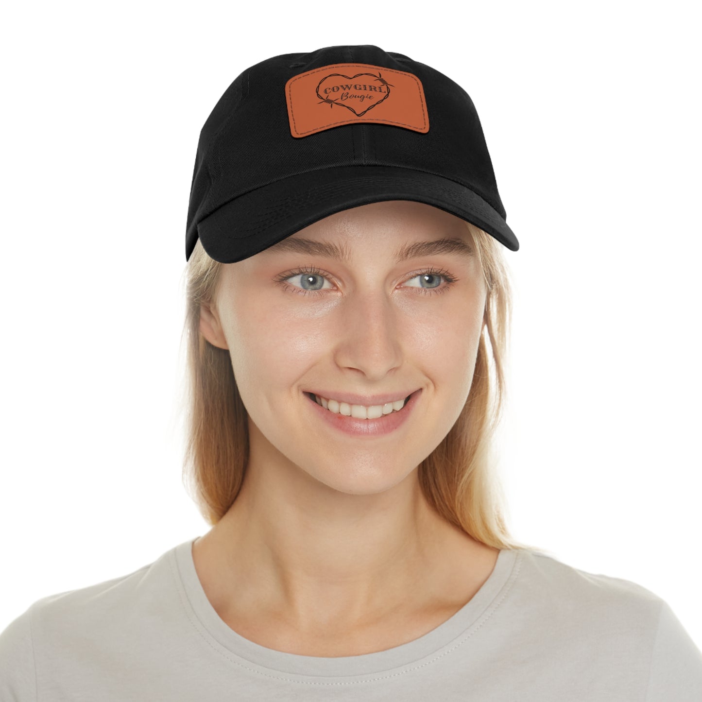 Cowgirl Bougie Barbed Wire Heart Logo Hat with Leather Patch (Rectangle)