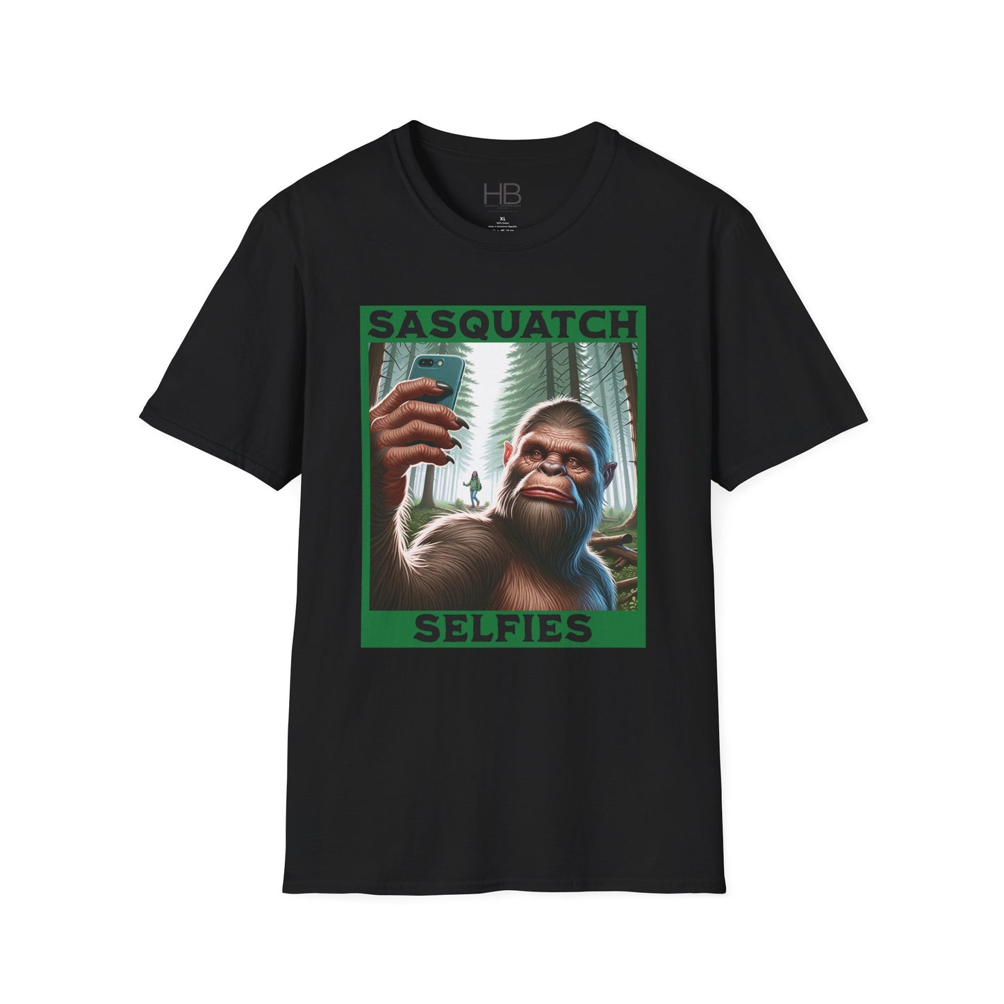 Sasquatch Selfies Unisex Softstyle T-Shirt Black Lettering