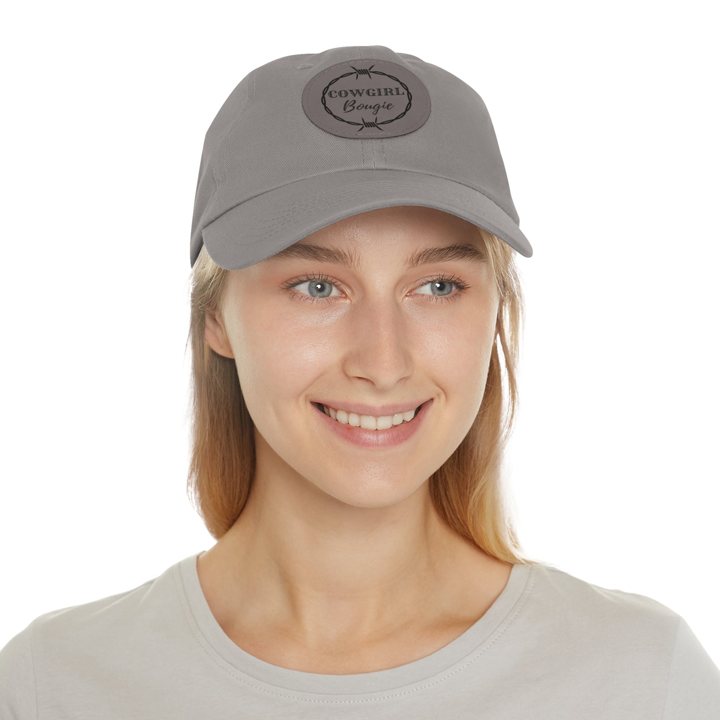 Cowgirl Bougie Barbed Wire Circle Logo Hat with Leather Patch (Round)