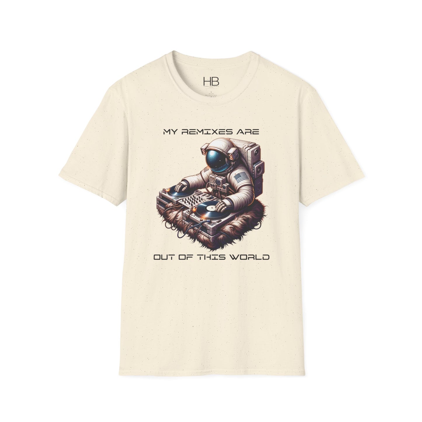 Astronaut DJ Unisex Softstyle T-Shirt Black Letter