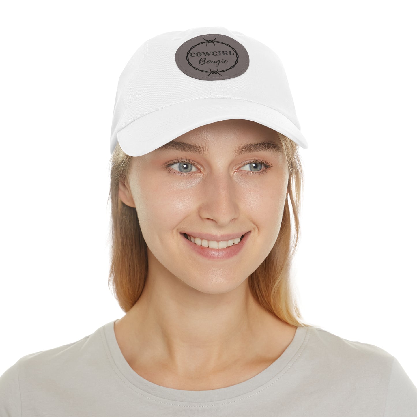 Cowgirl Bougie Barbed Wire Circle Logo Hat with Leather Patch (Round)
