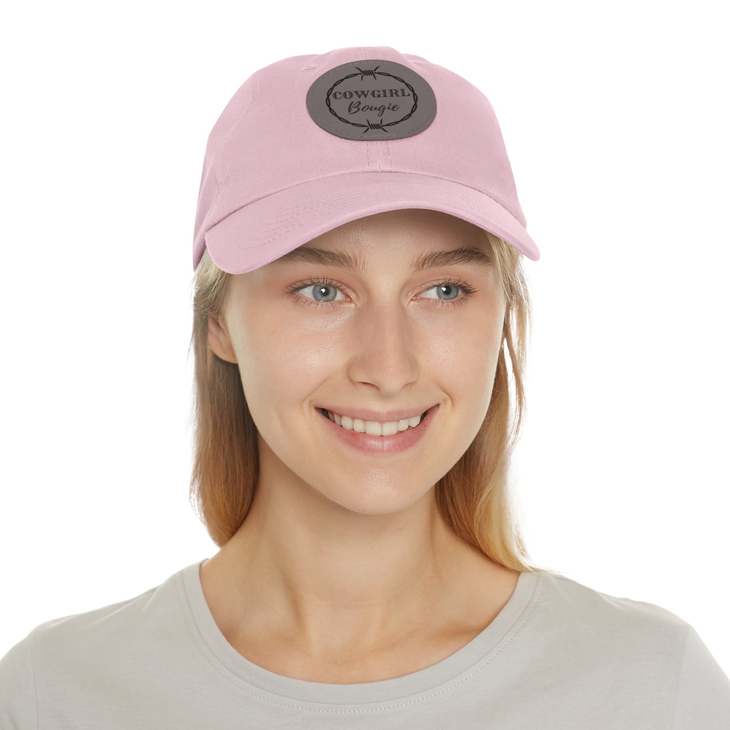 Cowgirl Bougie Barbed Wire Circle Logo Hat with Leather Patch (Round)