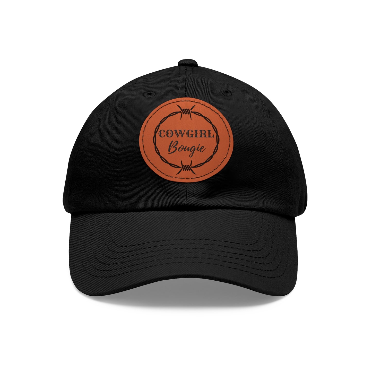Cowgirl Bougie Barbed Wire Circle Logo Hat with Leather Patch (Round)