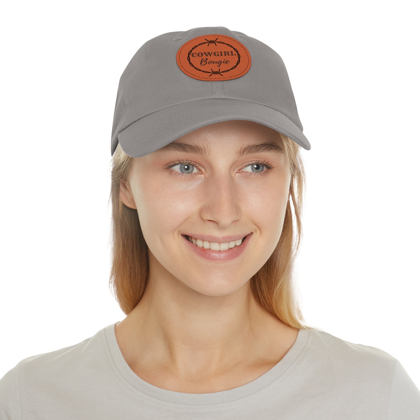 Cowgirl Bougie Barbed Wire Circle Logo Hat with Leather Patch (Round)