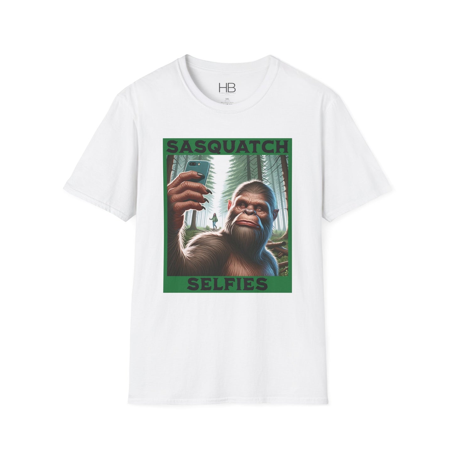 Sasquatch Selfies Unisex Softstyle T-Shirt Black Lettering