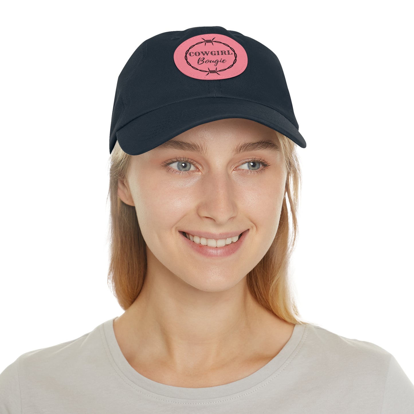 Cowgirl Bougie Barbed Wire Circle Logo Hat with Leather Patch (Round)