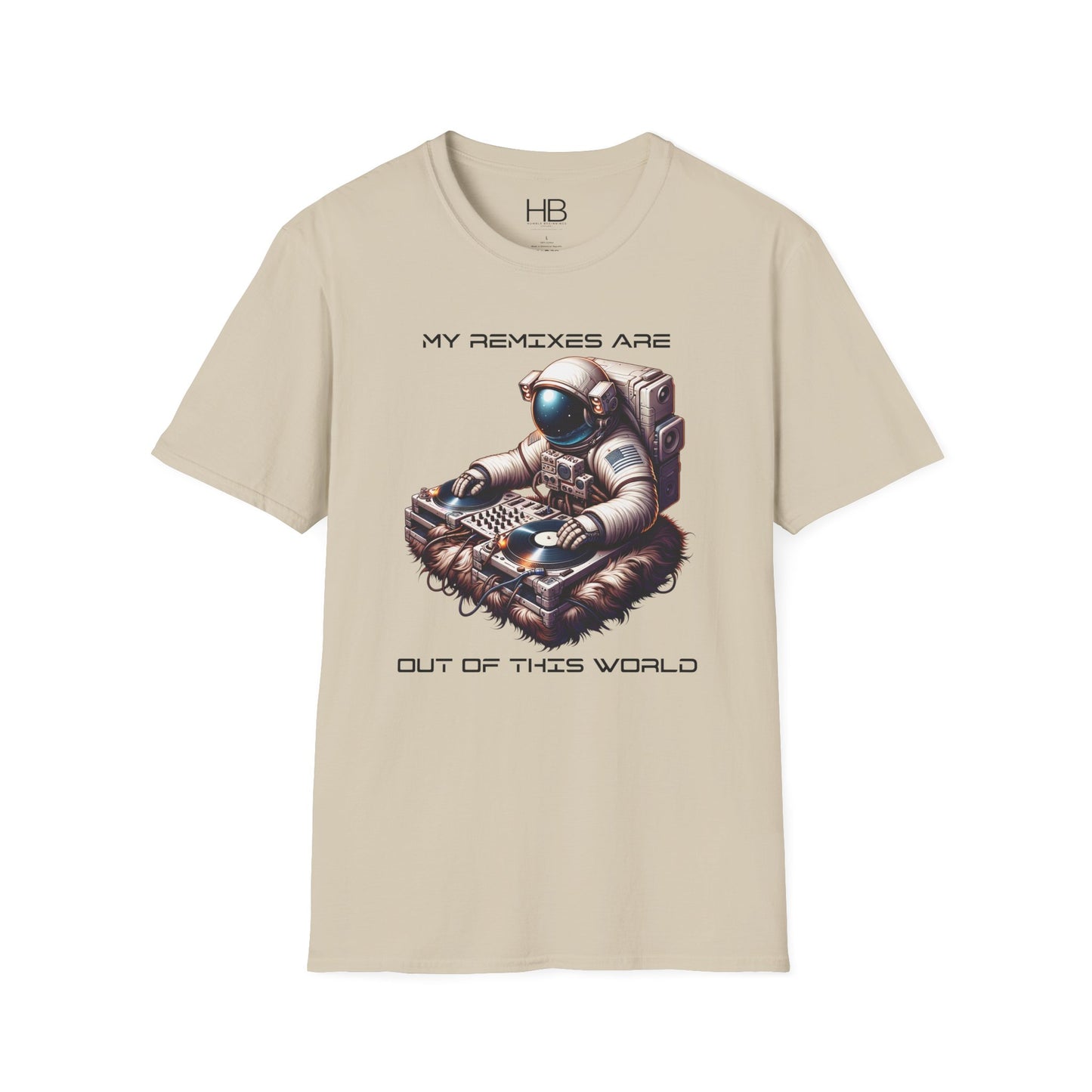 Astronaut DJ Unisex Softstyle T-Shirt Black Letter