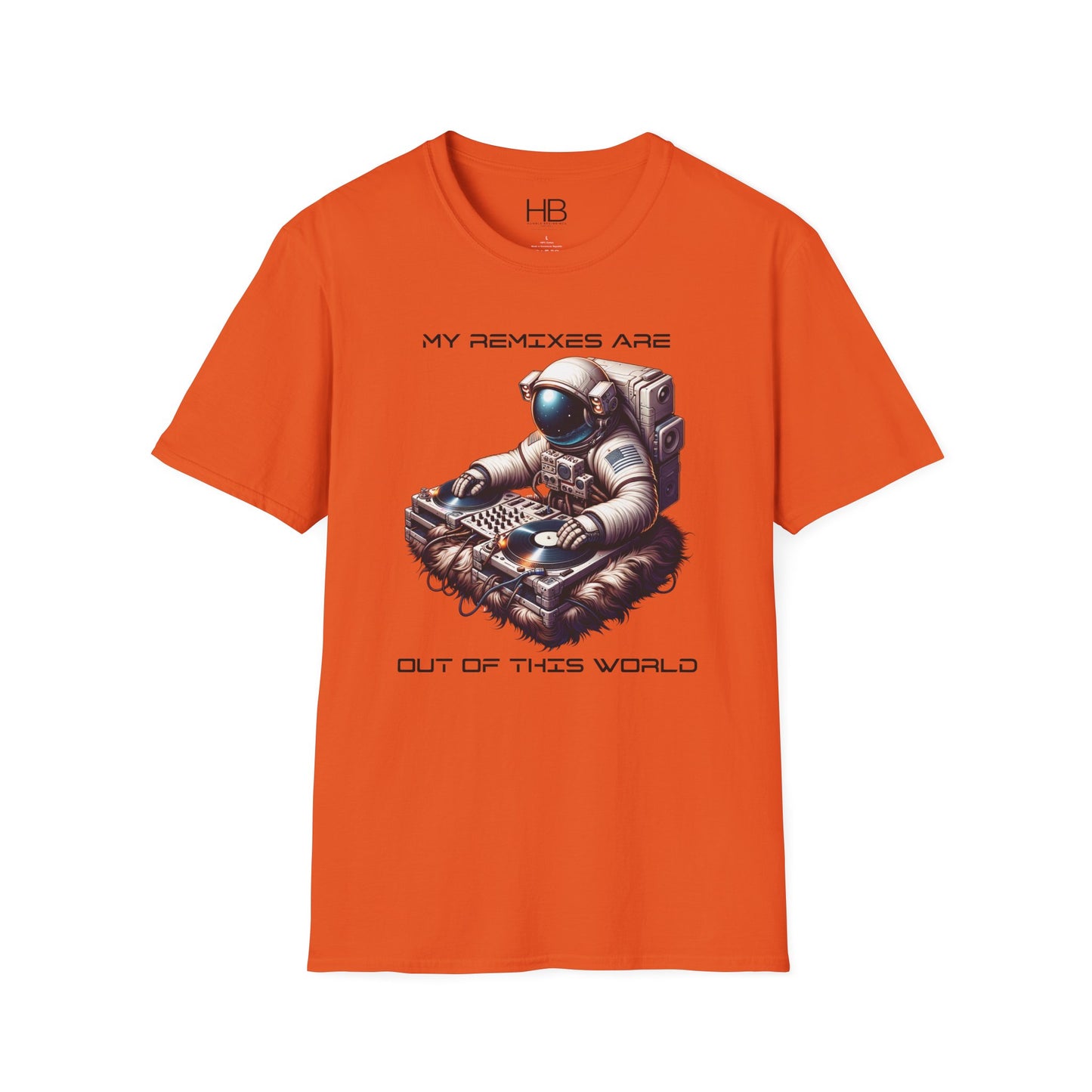 Astronaut DJ Unisex Softstyle T-Shirt Black Letter