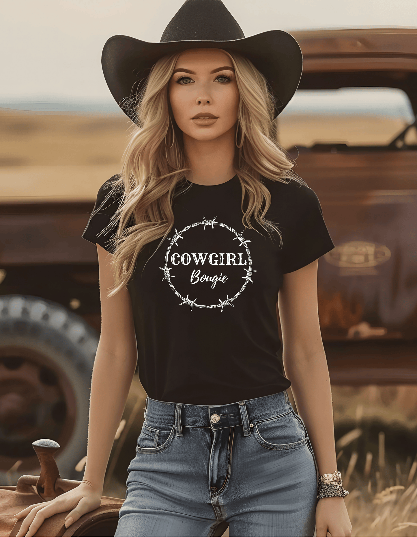 Cowgirl Bougie Barbed Wire Circle Unisex Softstyle T-Shirt