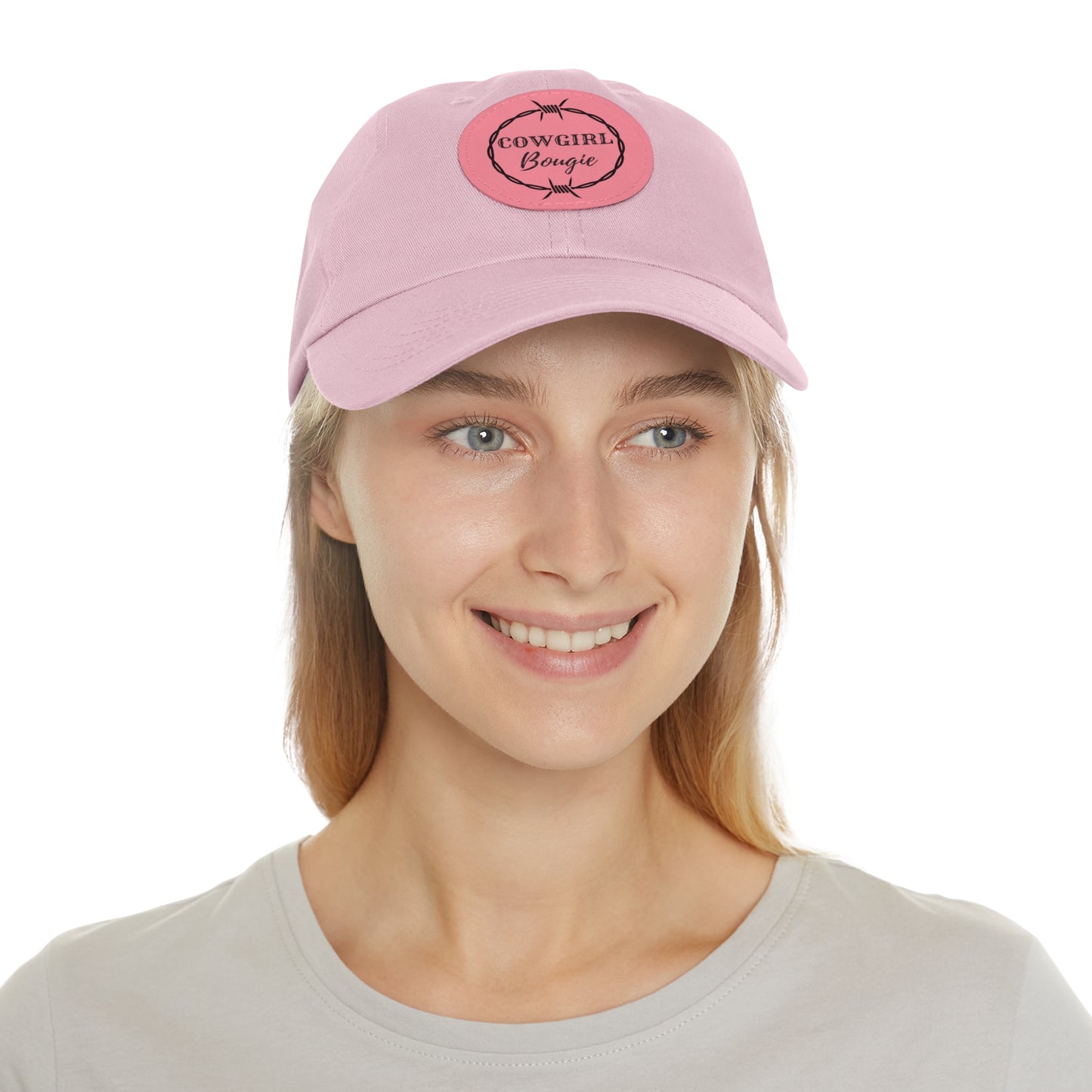 Cowgirl Bougie Barbed Wire Circle Logo Hat with Leather Patch (Round)