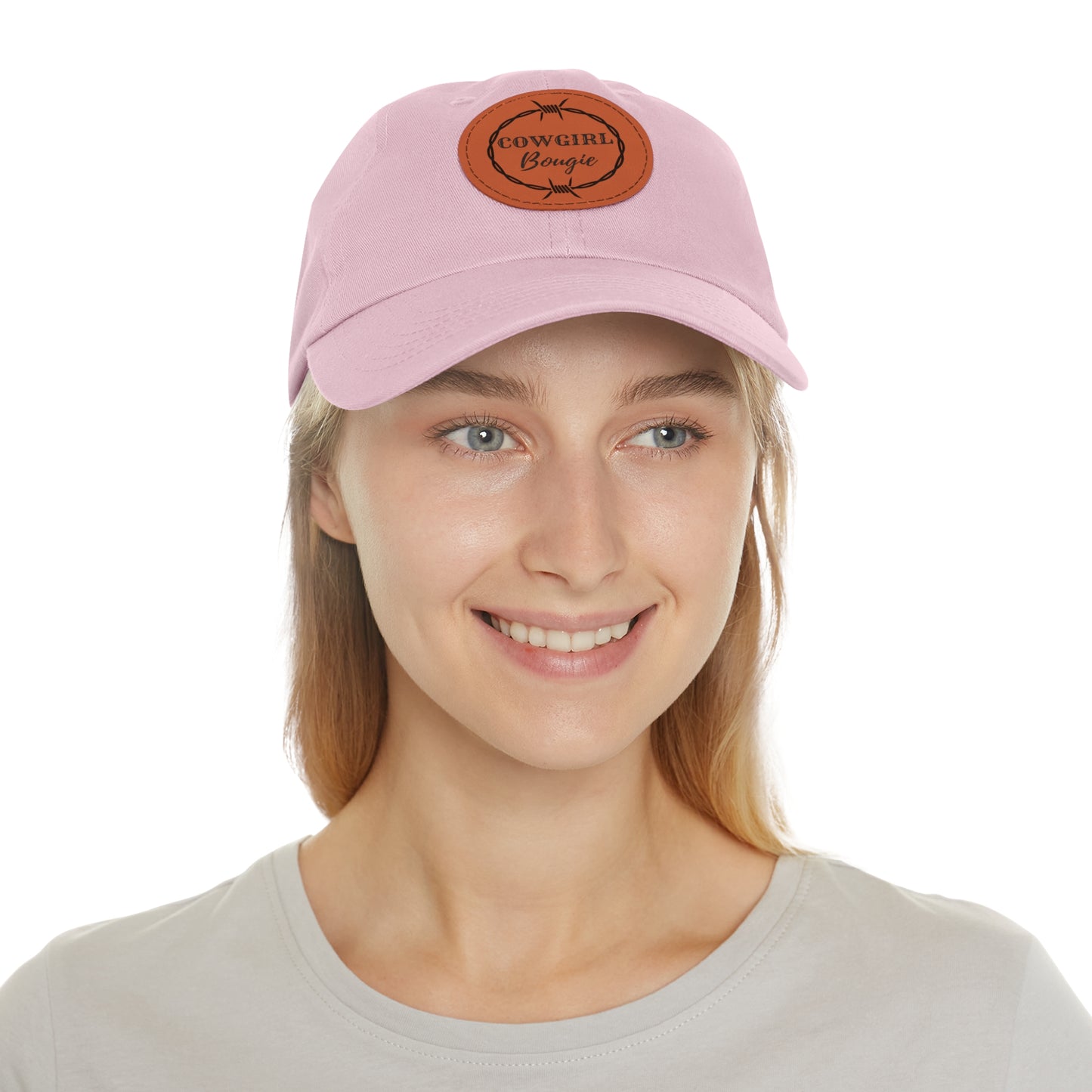 Cowgirl Bougie Barbed Wire Circle Logo Hat with Leather Patch (Round)