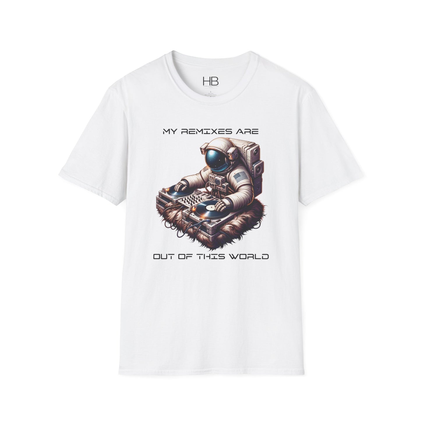 Astronaut DJ Unisex Softstyle T-Shirt Black Letter