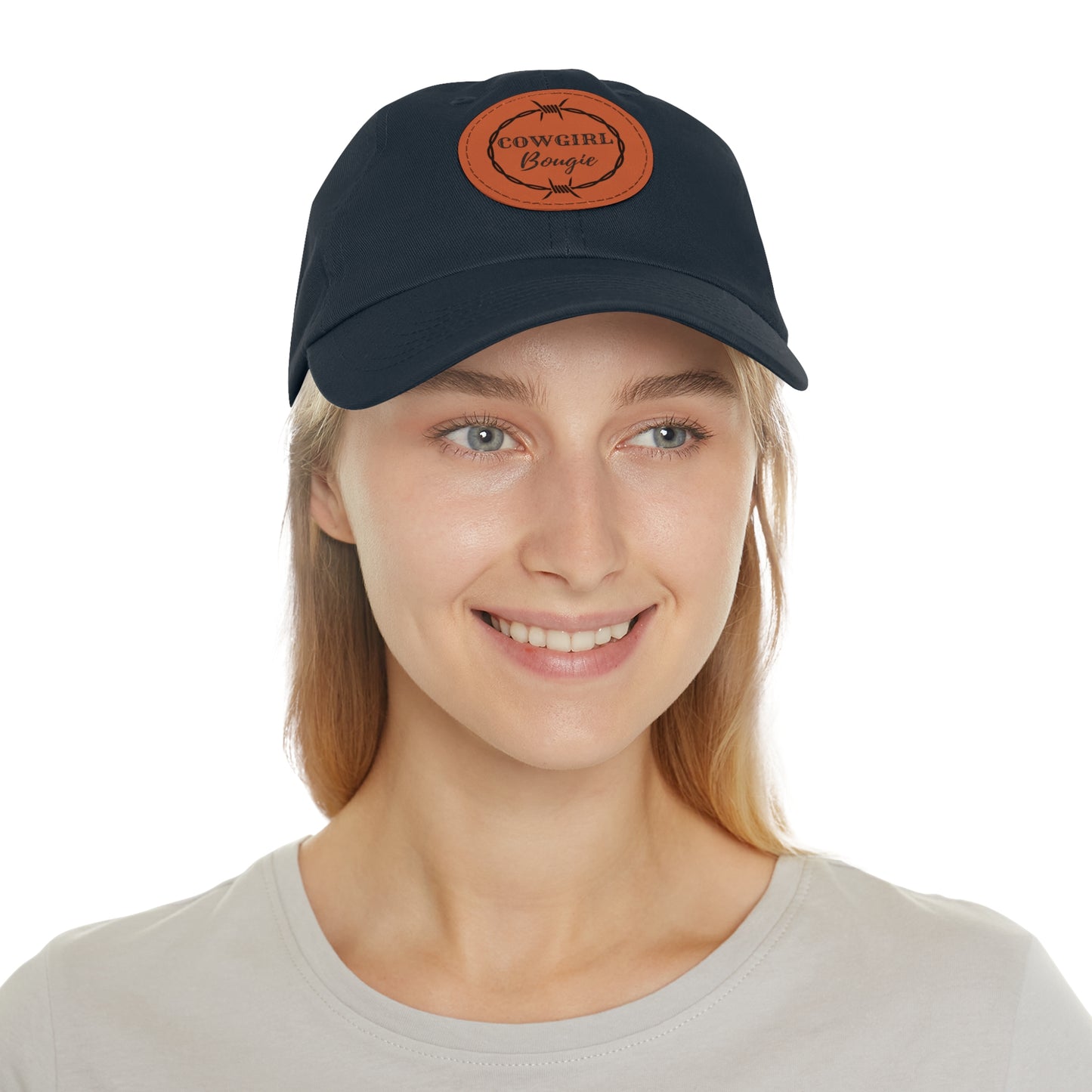 Cowgirl Bougie Barbed Wire Circle Logo Hat with Leather Patch (Round)