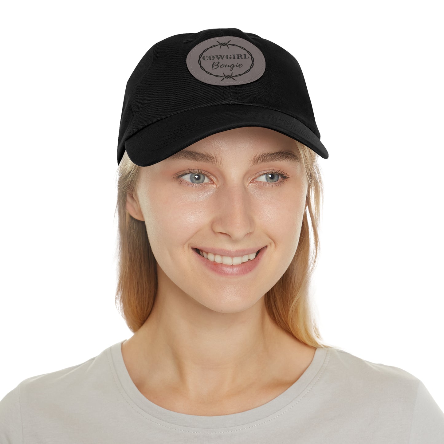 Cowgirl Bougie Barbed Wire Circle Logo Hat with Leather Patch (Round)