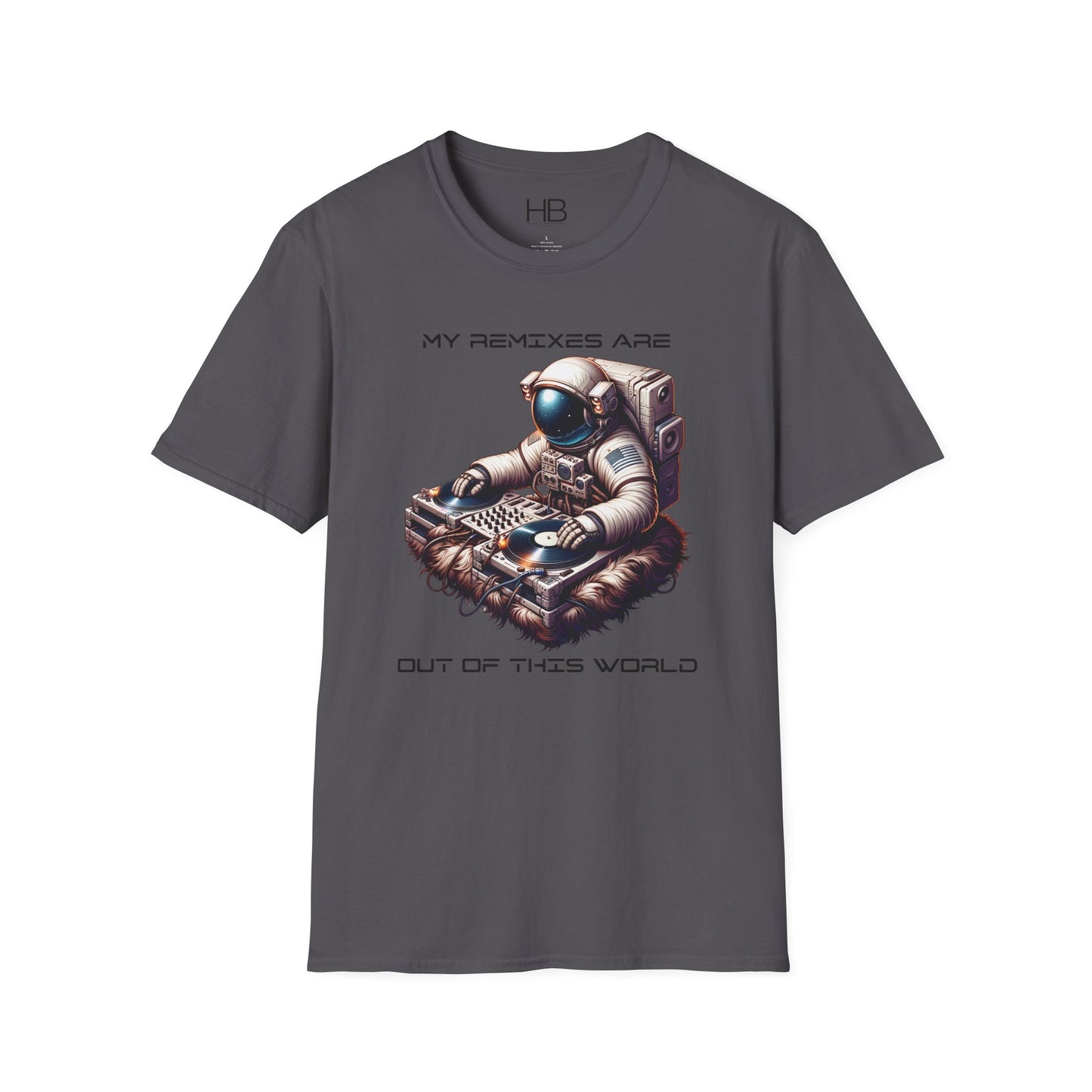 Astronaut DJ Unisex Softstyle T-Shirt Black Letter