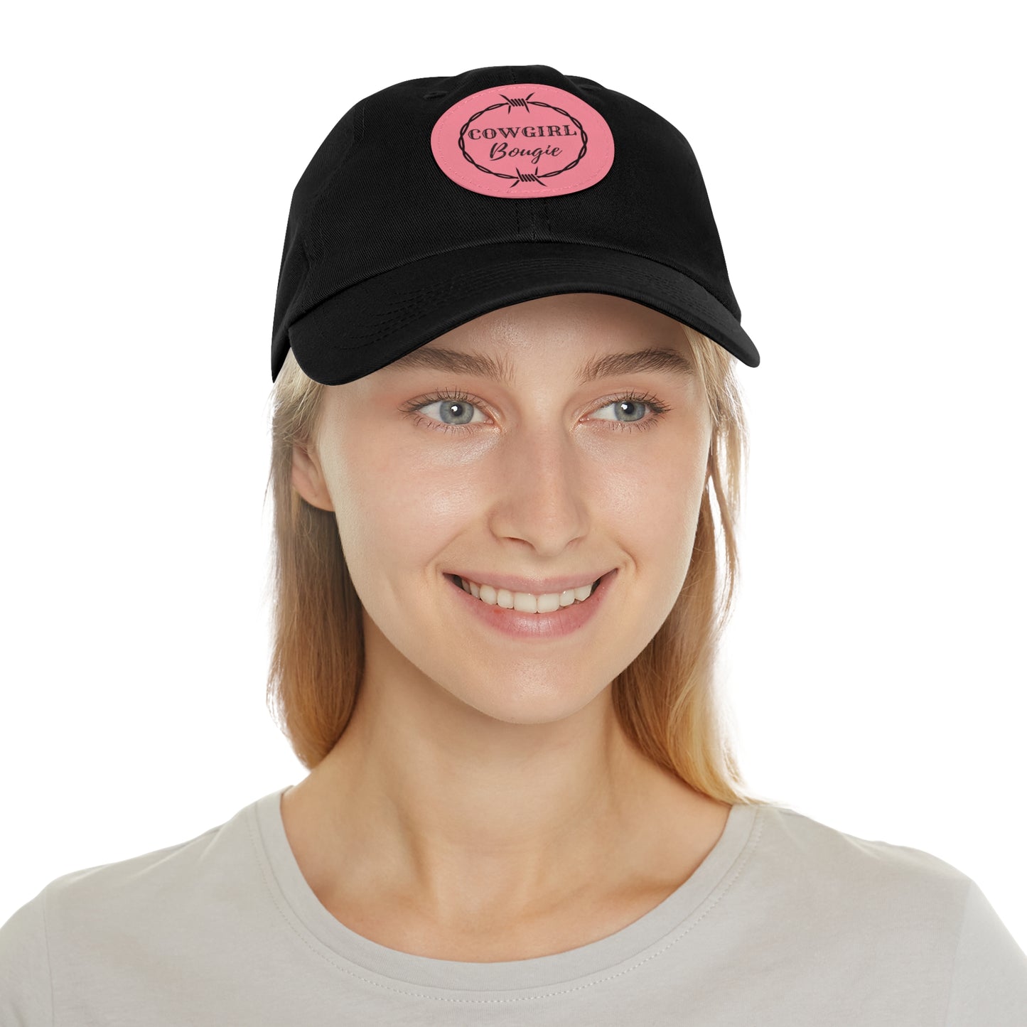 Cowgirl Bougie Barbed Wire Circle Logo Hat with Leather Patch (Round)