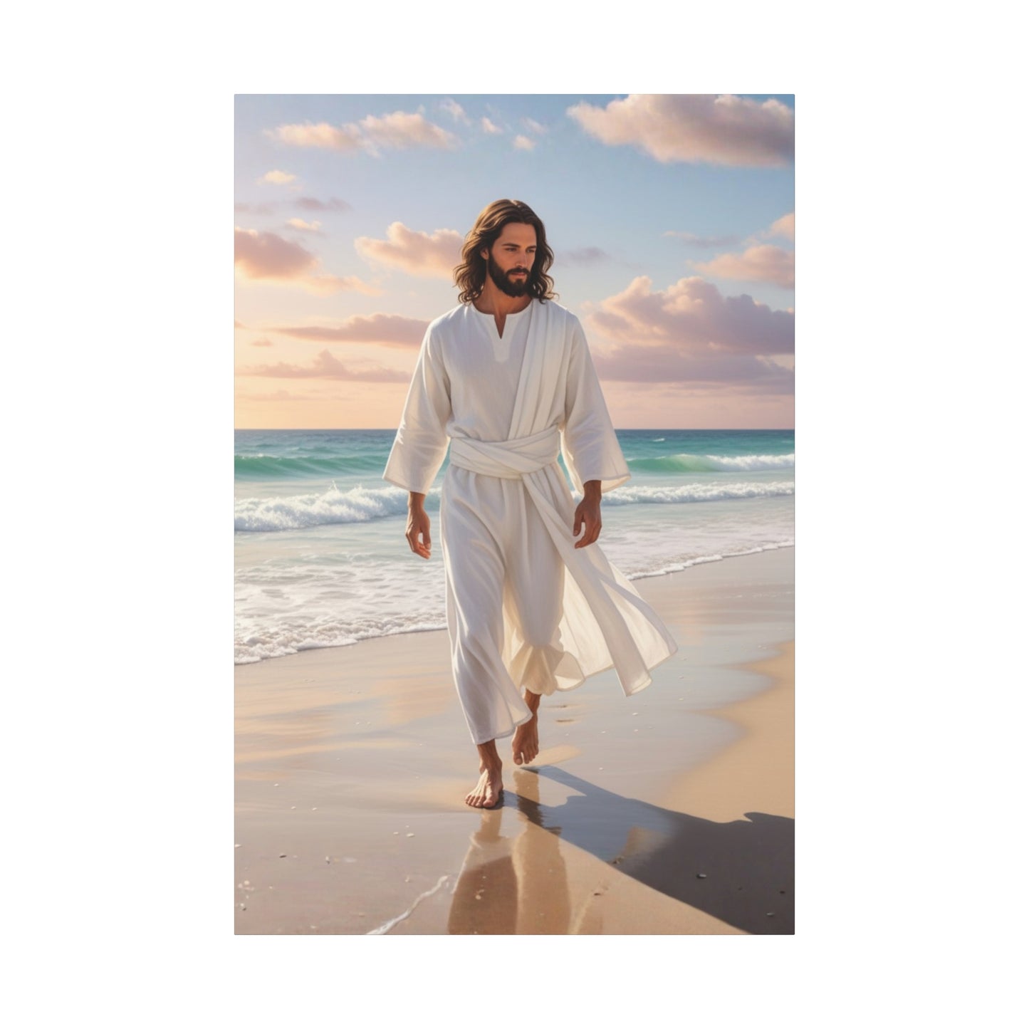 Jesus Walking Barefoot on Florida Beach Matte Canvas (Stretched 1.25")