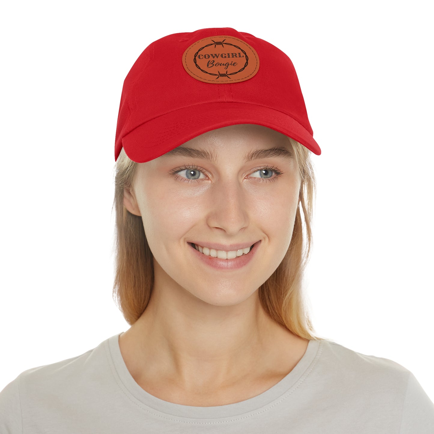 Cowgirl Bougie Barbed Wire Circle Logo Hat with Leather Patch (Round)
