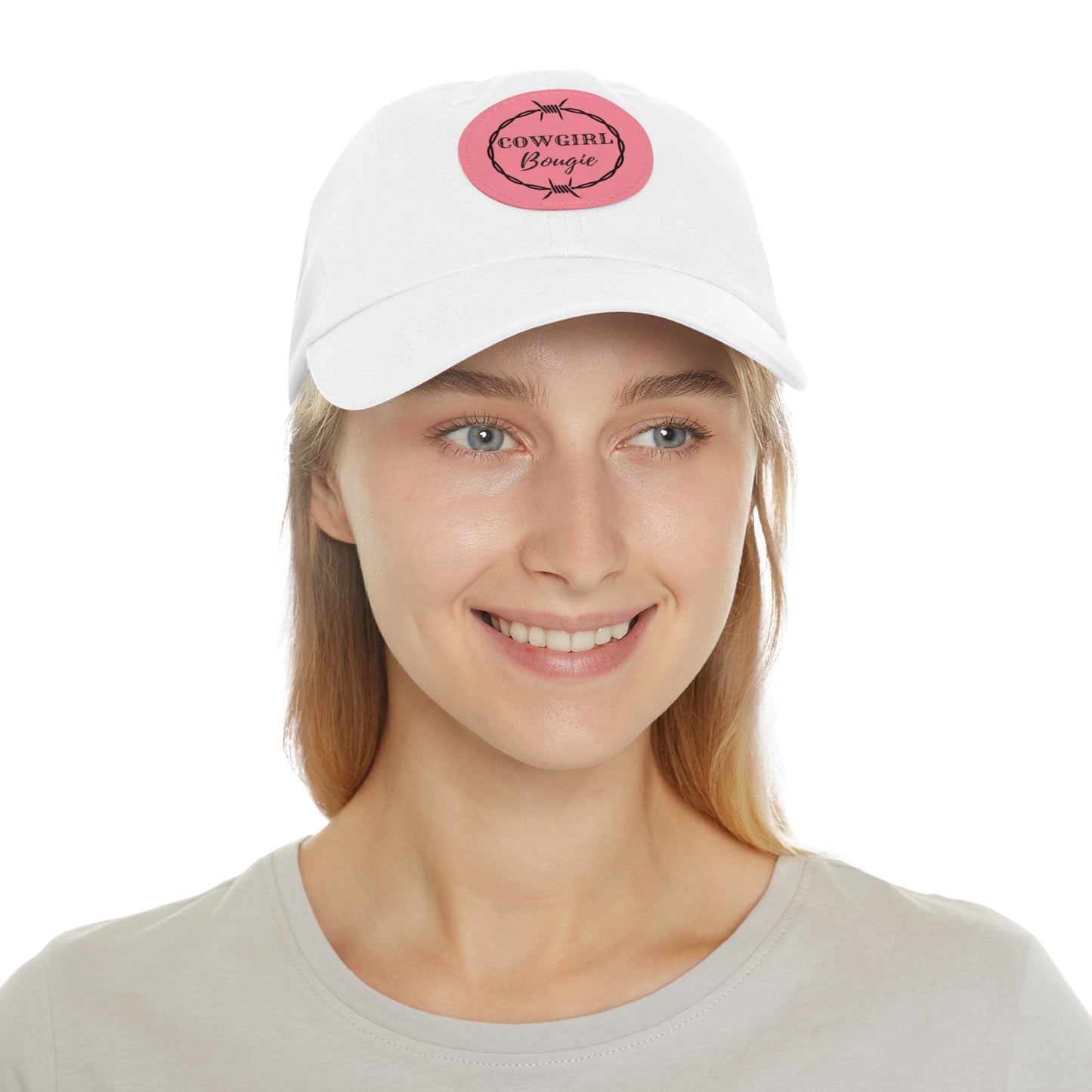 Cowgirl Bougie Barbed Wire Circle Logo Hat with Leather Patch (Round)