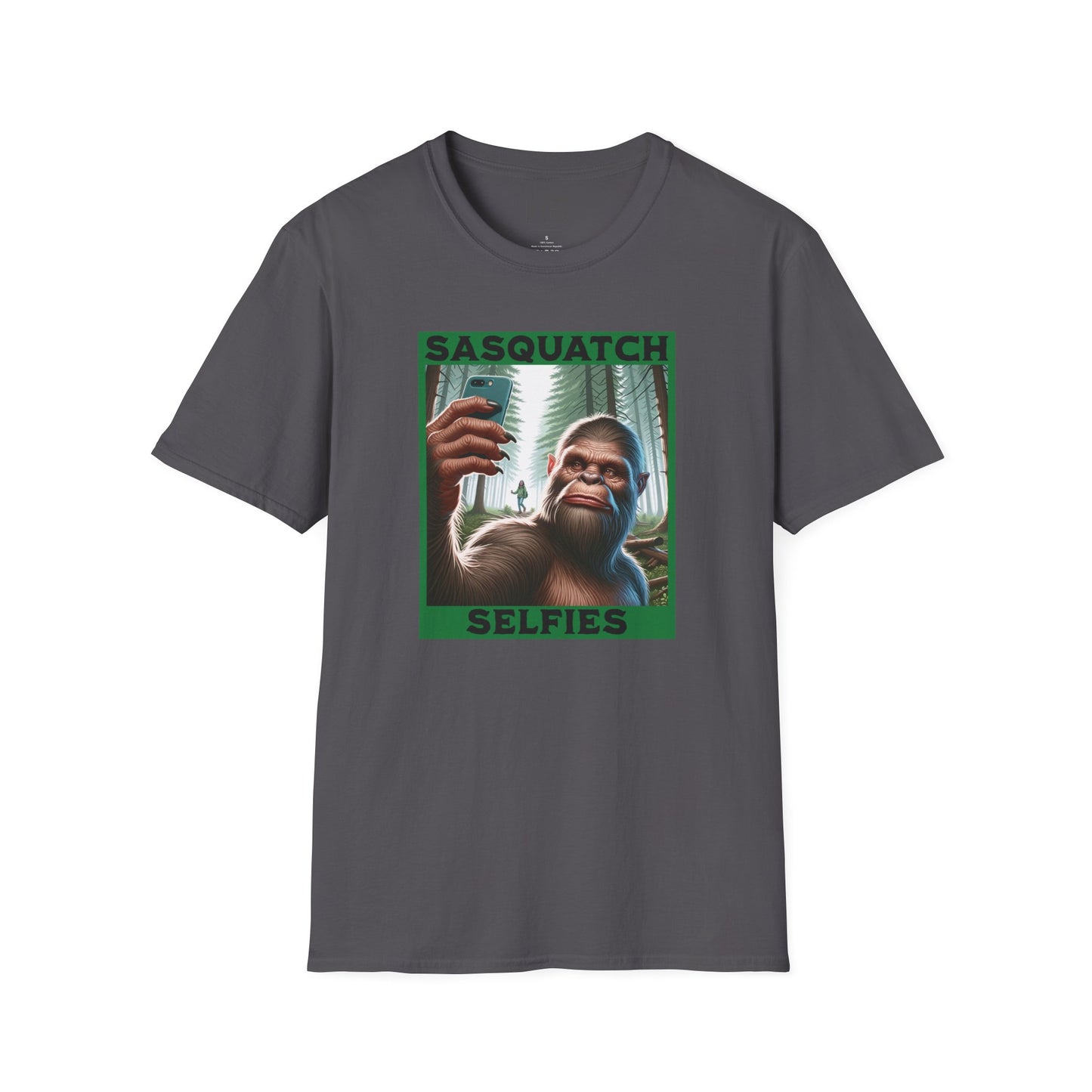 Sasquatch Selfies Unisex Softstyle T-Shirt Black Lettering
