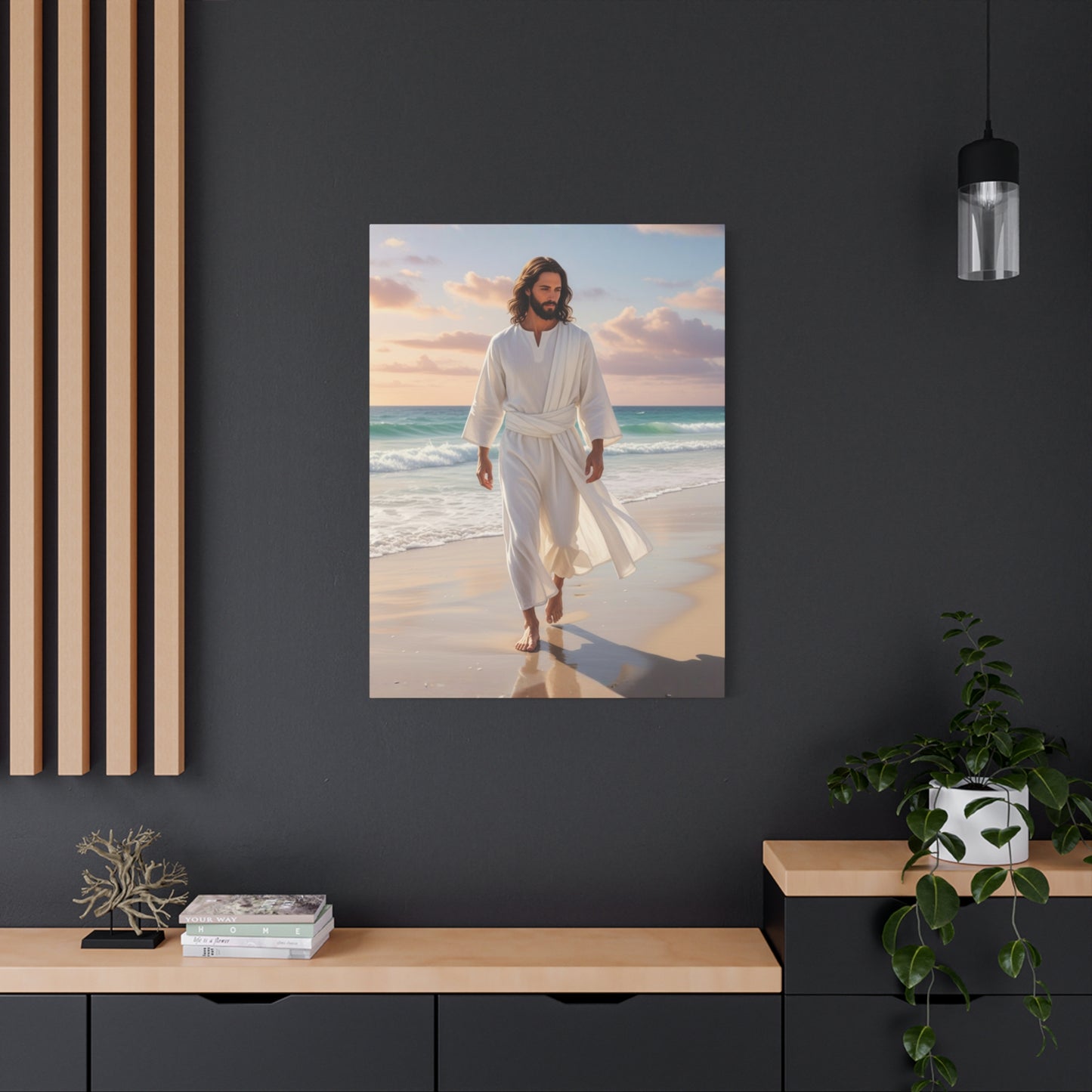 Jesus Walking Barefoot on Florida Beach Matte Canvas (Stretched 1.25")