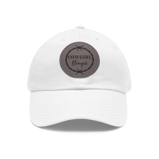 Cowgirl Bougie Barbed Wire Circle Logo Hat with Leather Patch (Round)
