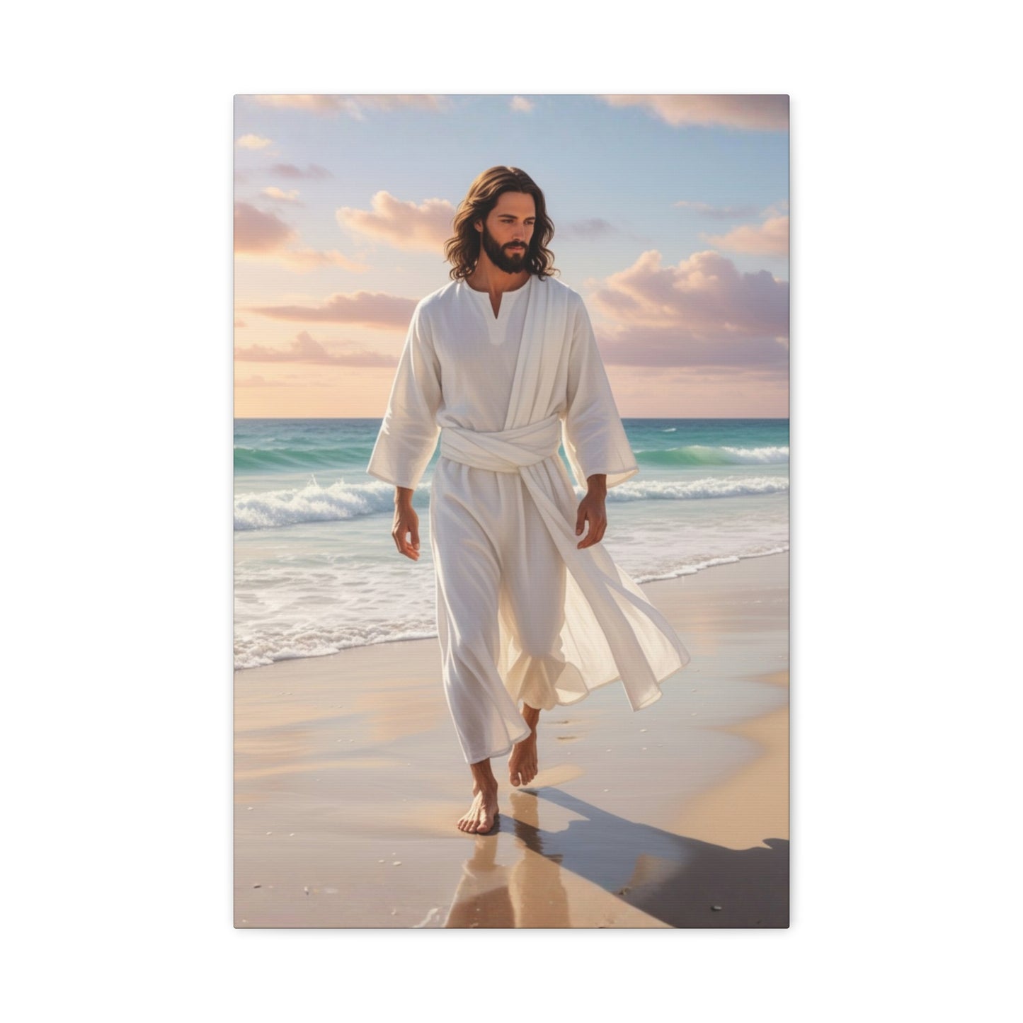 Jesus Walking Barefoot on Florida Beach Matte Canvas (Stretched 1.25")