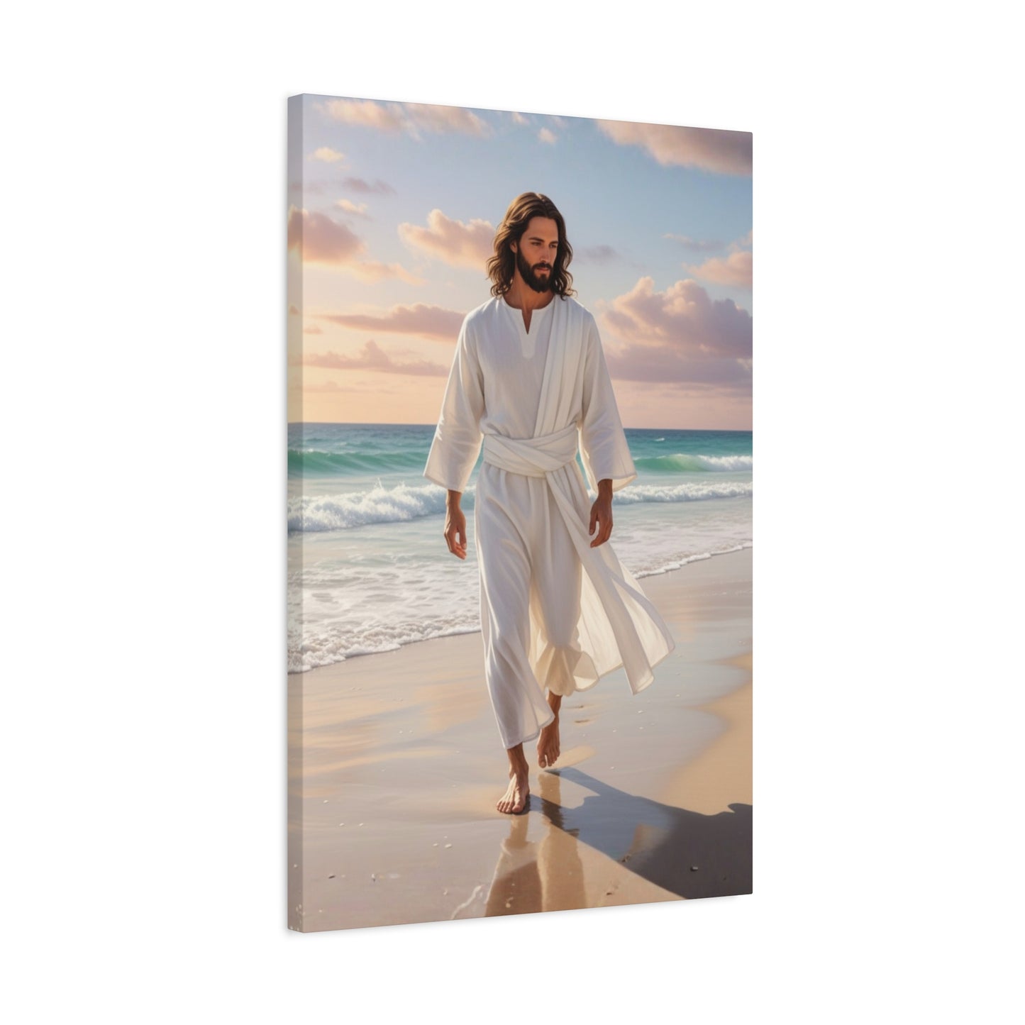 Jesus Walking Barefoot on Florida Beach Matte Canvas (Stretched 1.25")