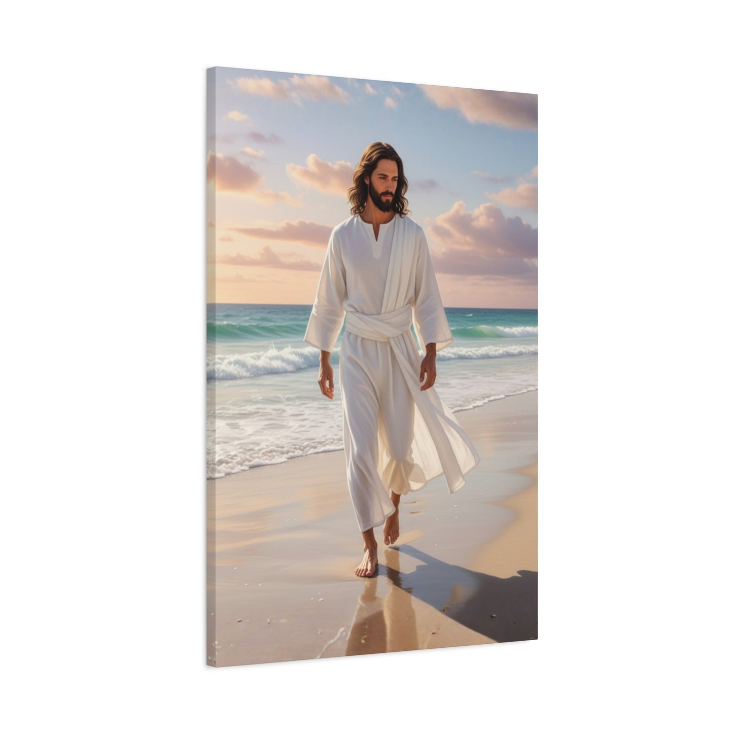 Jesus Walking Barefoot on Florida Beach Matte Canvas (Stretched 1.25")