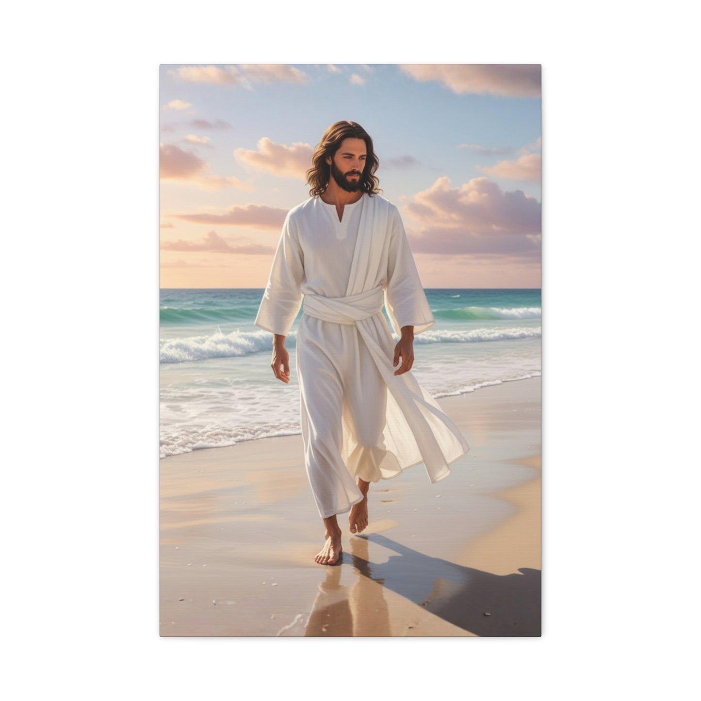 Jesus Walking Barefoot on Florida Beach Matte Canvas (Stretched 1.25")