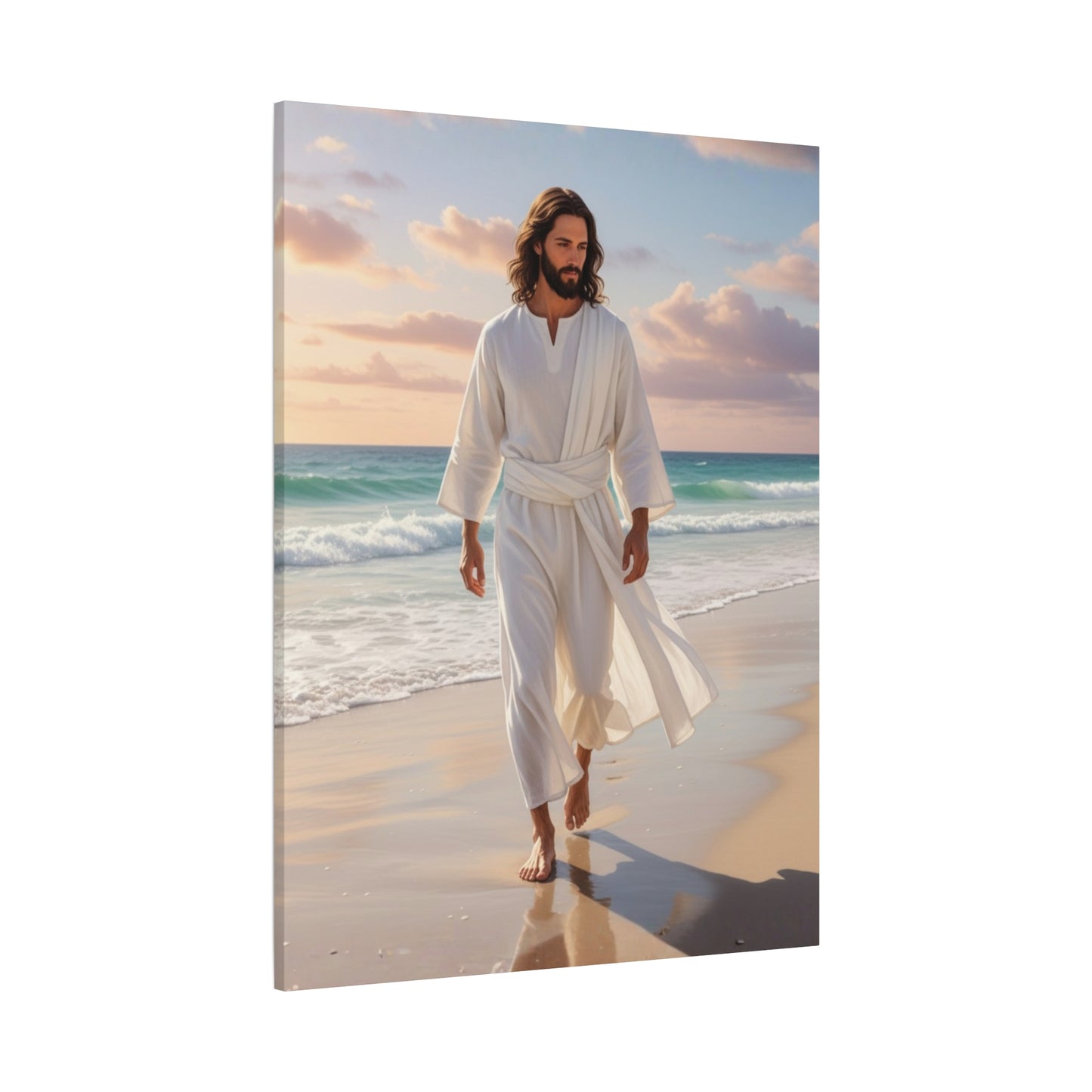 Jesus Walking Barefoot on Florida Beach Matte Canvas (Stretched 1.25")