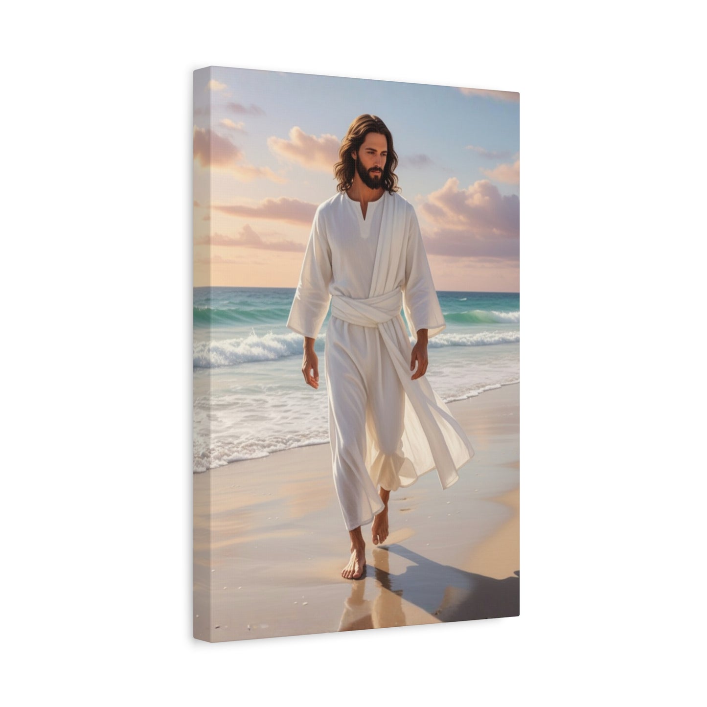 Jesus Walking Barefoot on Florida Beach Matte Canvas (Stretched 1.25")