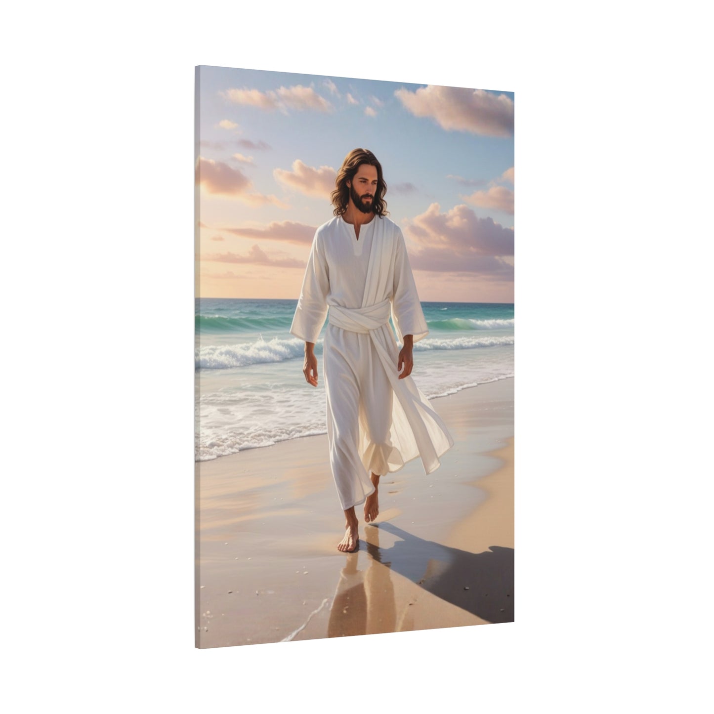 Jesus Walking Barefoot on Florida Beach Matte Canvas (Stretched 1.25")