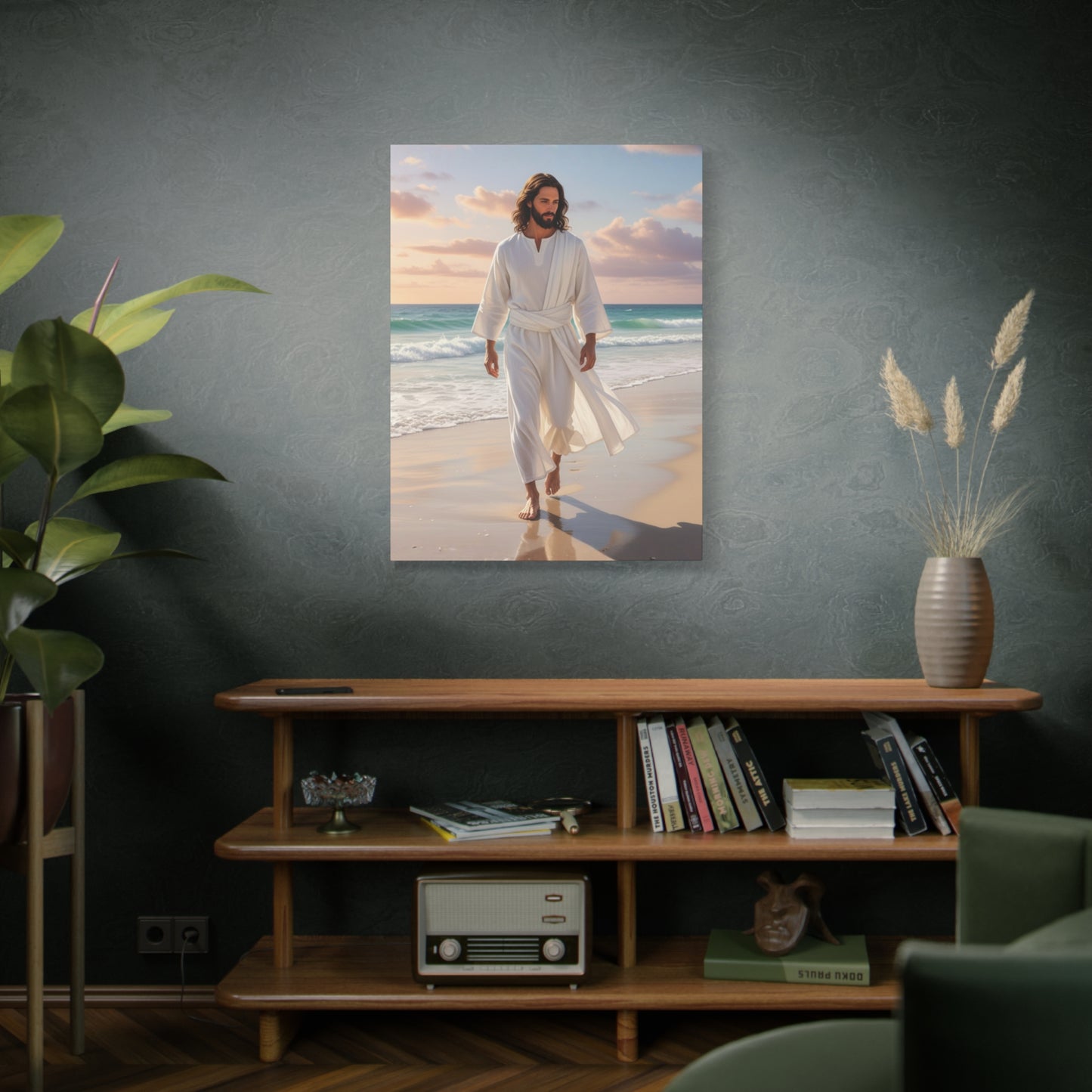 Jesus Walking Barefoot on Florida Beach Matte Canvas (Stretched 1.25")