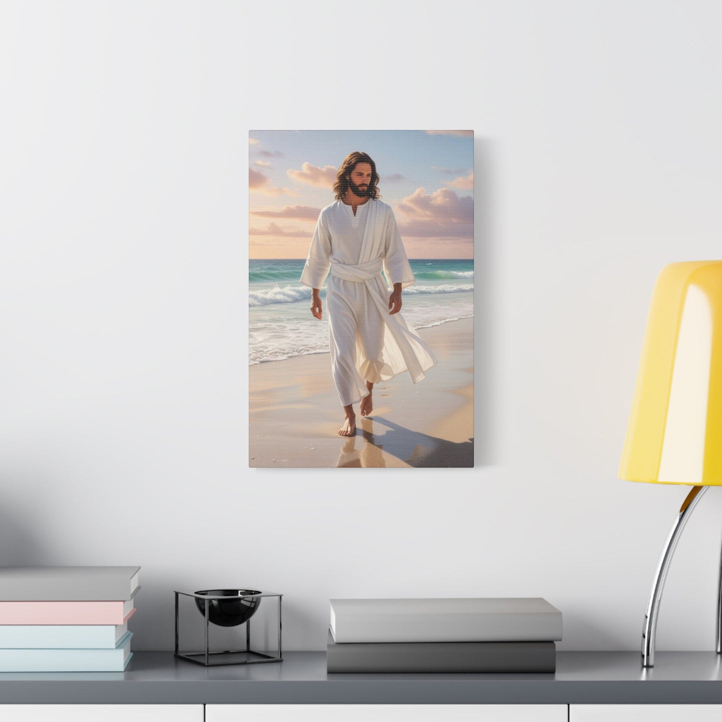 Jesus Walking Barefoot on Florida Beach Matte Canvas (Stretched 1.25")