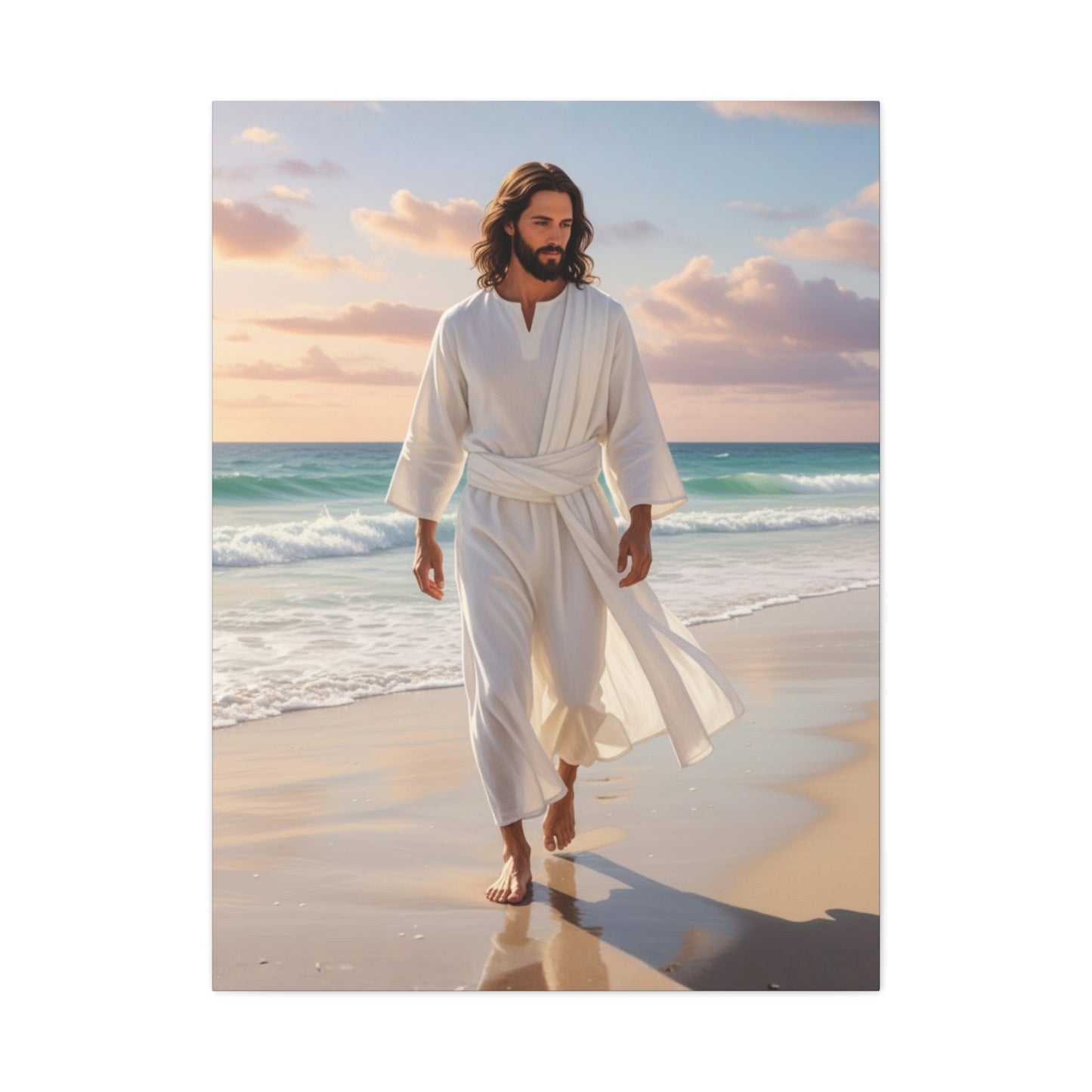Jesus Walking Barefoot on Florida Beach Matte Canvas (Stretched 1.25")
