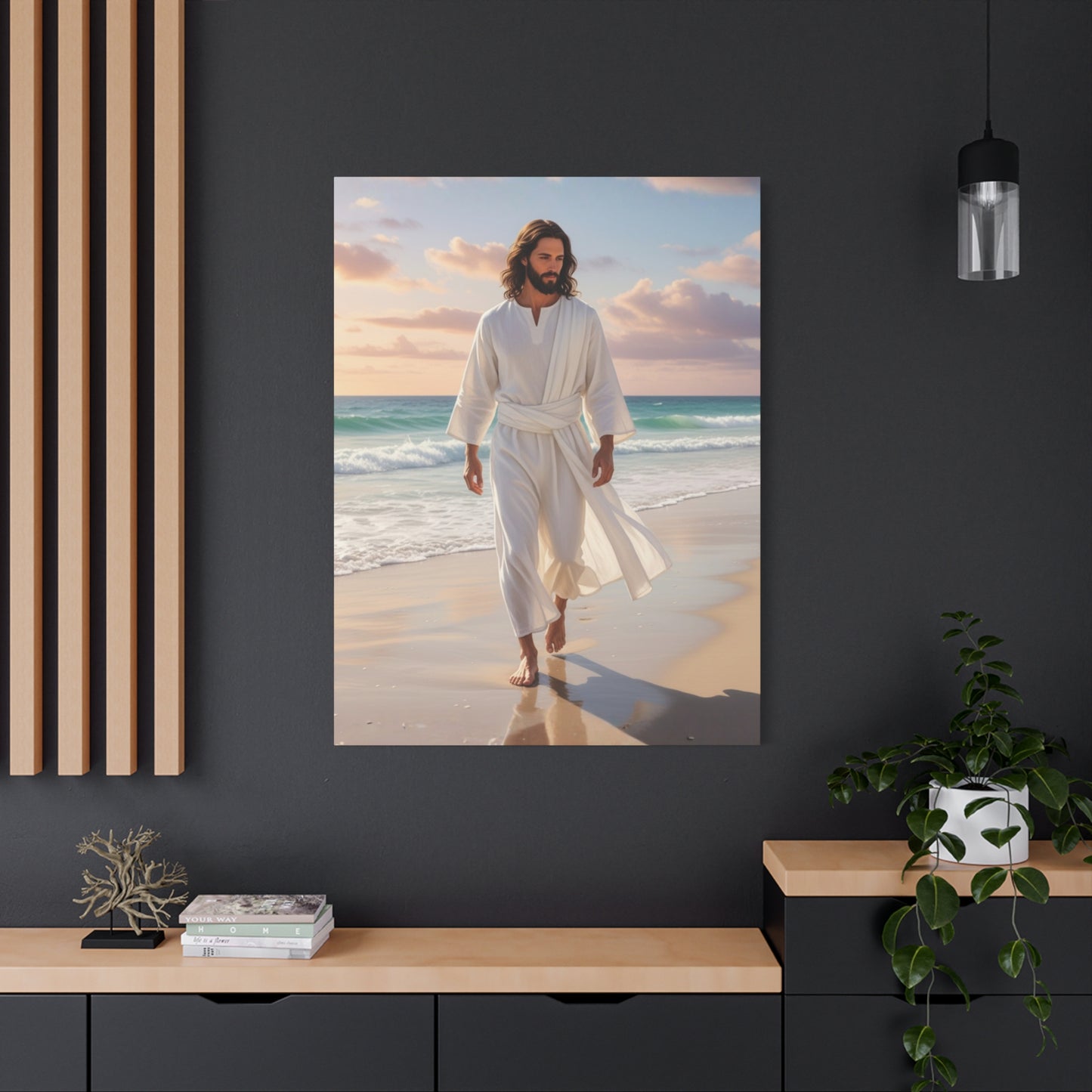 Jesus Walking Barefoot on Florida Beach Matte Canvas (Stretched 1.25")