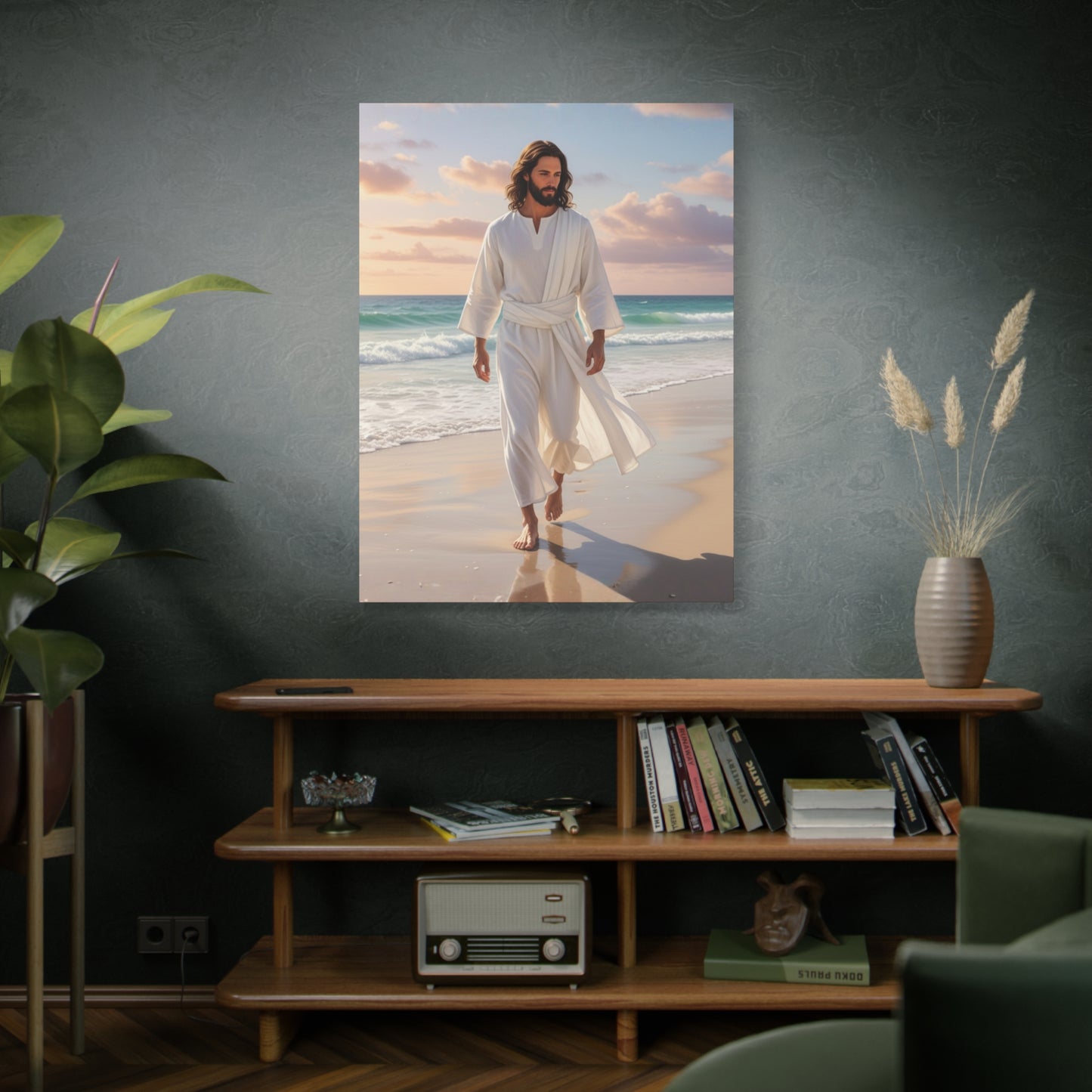 Jesus Walking Barefoot on Florida Beach Matte Canvas (Stretched 1.25")
