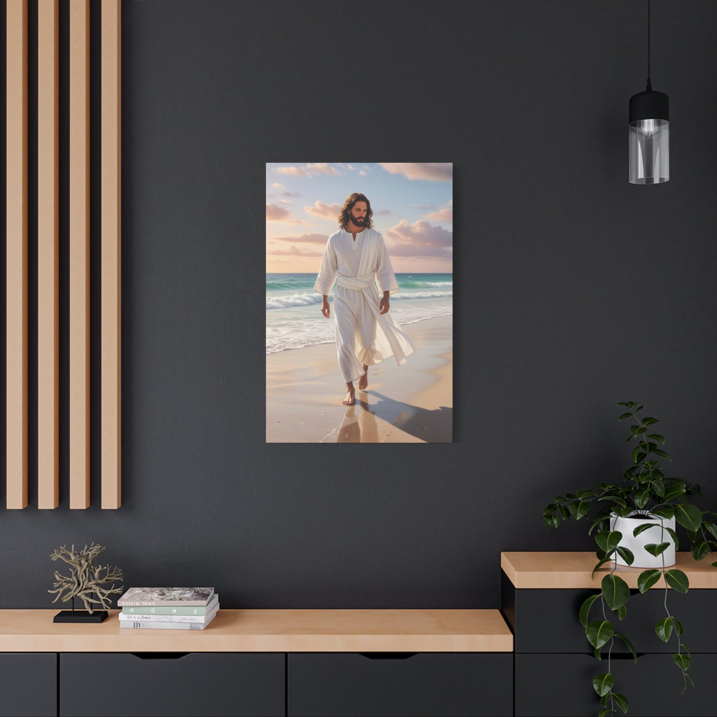 Jesus Walking Barefoot on Florida Beach Matte Canvas (Stretched 1.25")