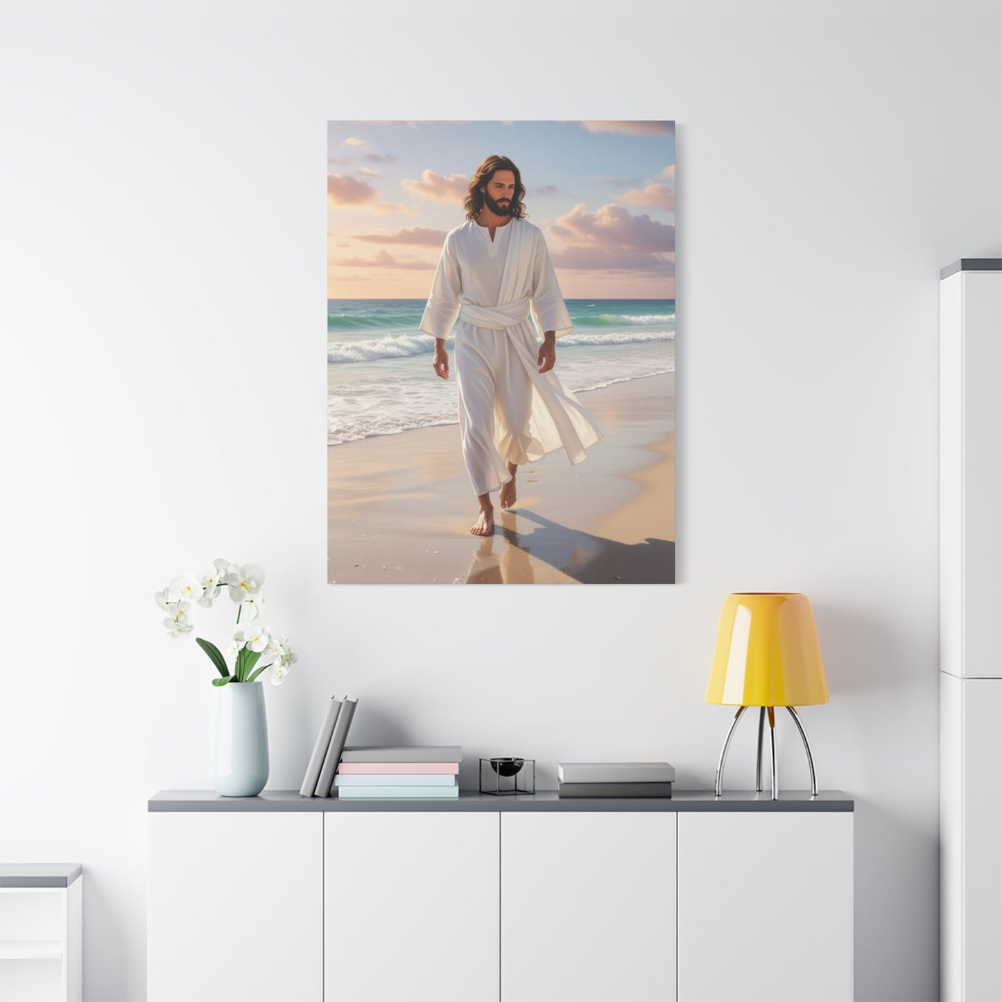 Jesus Walking Barefoot on Florida Beach Matte Canvas (Stretched 1.25")