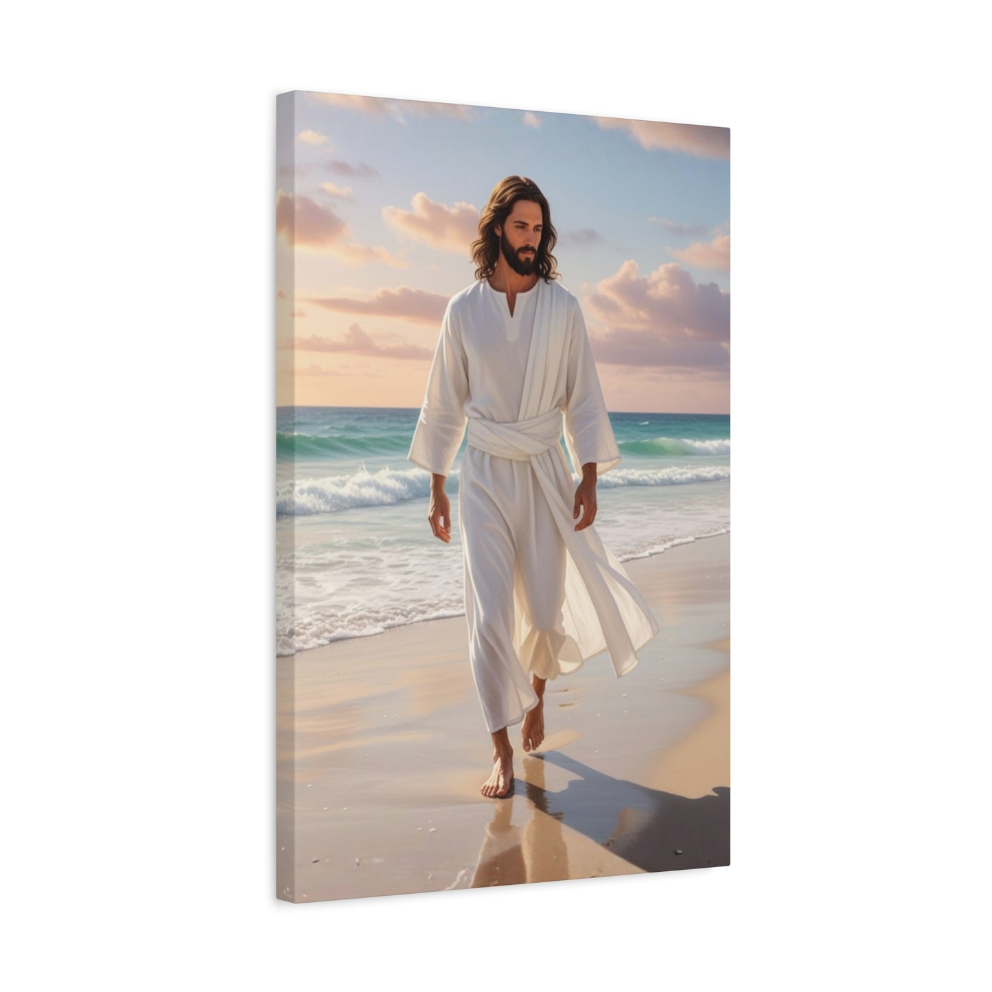 Jesus Walking Barefoot on Florida Beach Matte Canvas (Stretched 1.25")