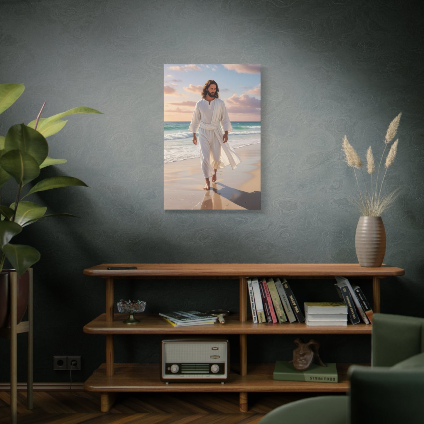 Jesus Walking Barefoot on Florida Beach Matte Canvas (Stretched 1.25")
