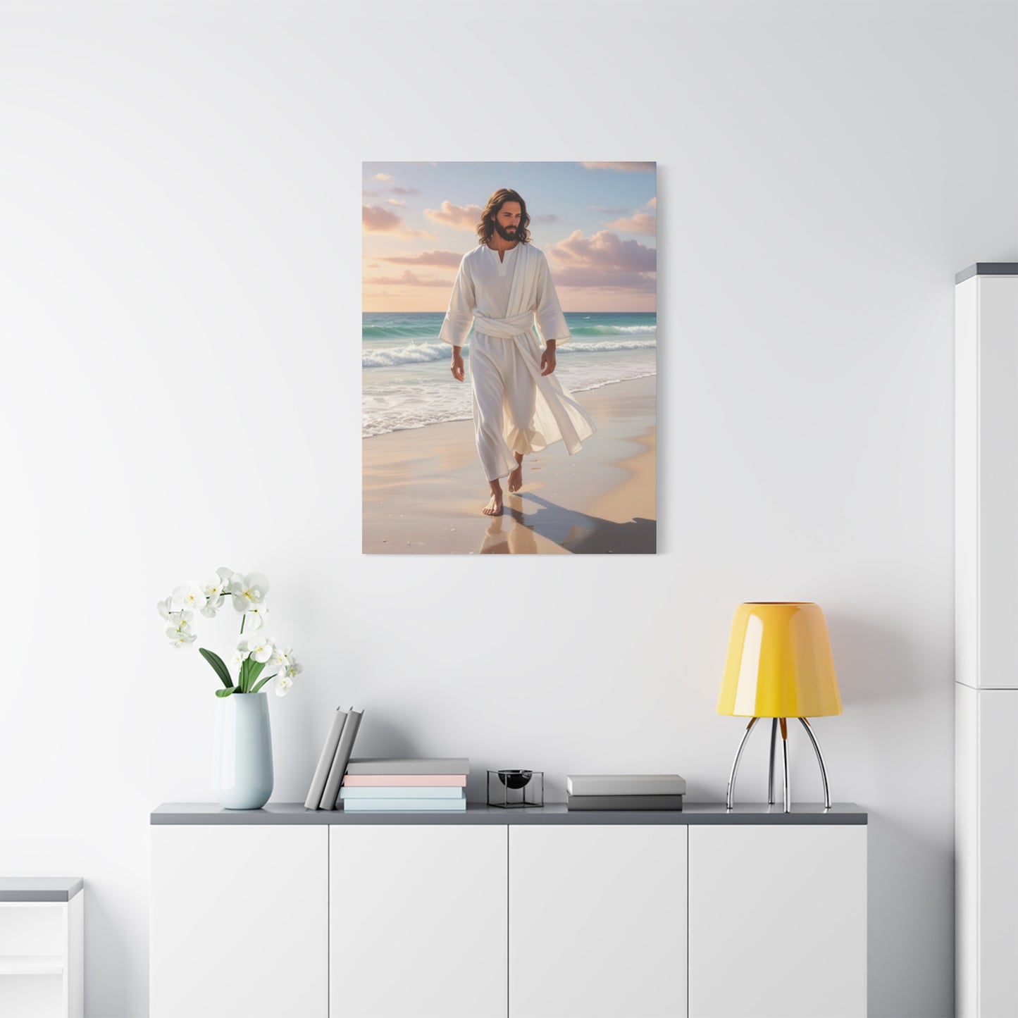 Jesus Walking Barefoot on Florida Beach Matte Canvas (Stretched 1.25")