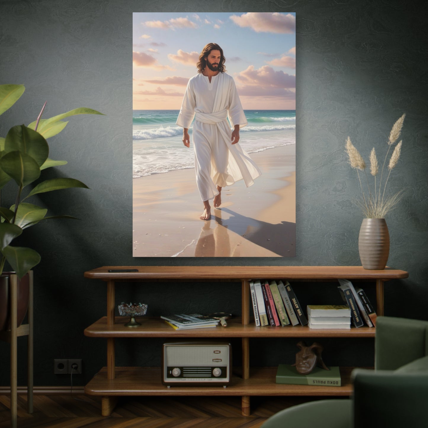 Jesus Walking Barefoot on Florida Beach Matte Canvas (Stretched 1.25")