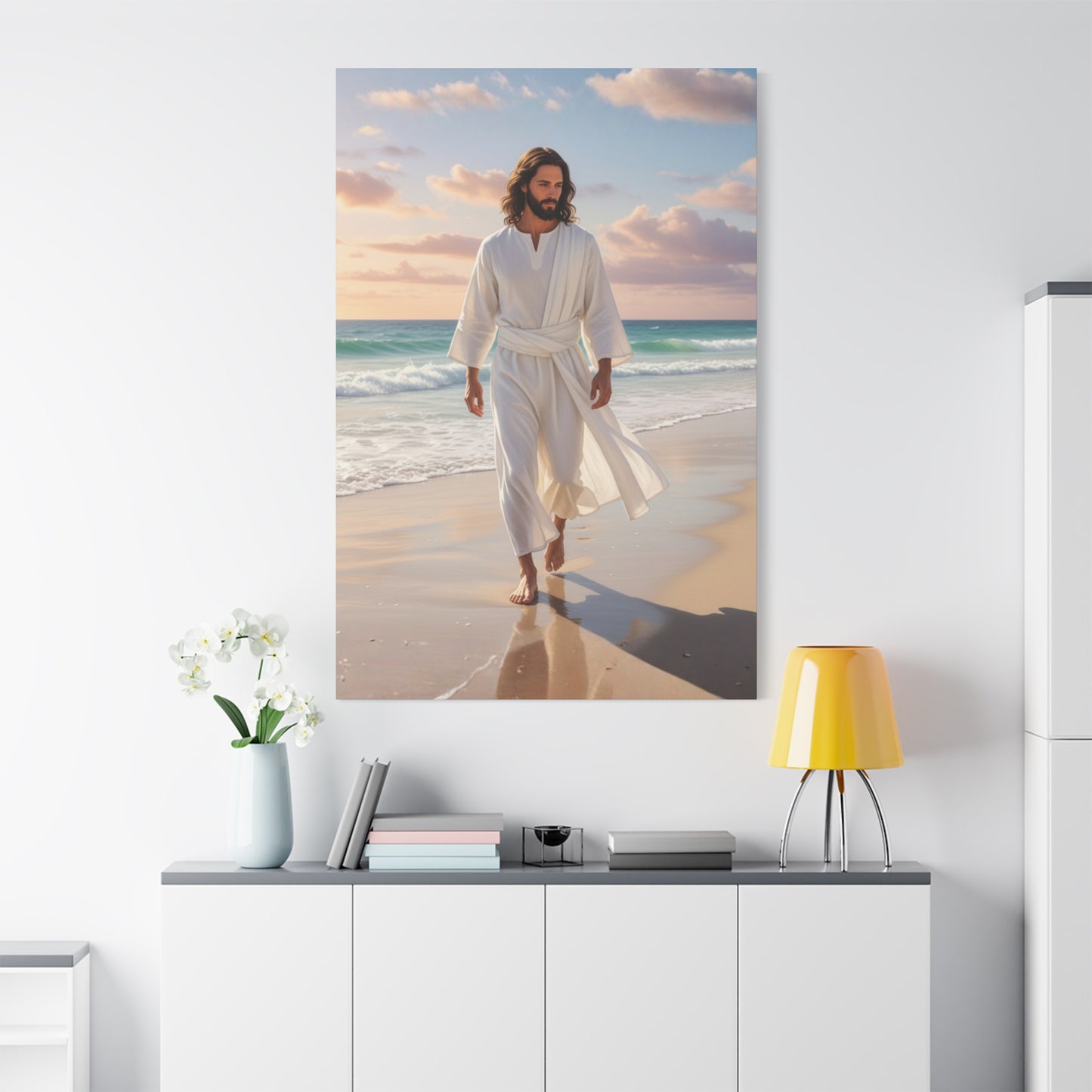 Jesus Walking Barefoot on Florida Beach Matte Canvas (Stretched 1.25")