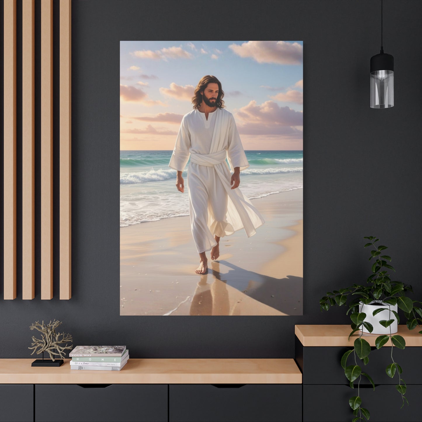 Jesus Walking Barefoot on Florida Beach Matte Canvas (Stretched 1.25")