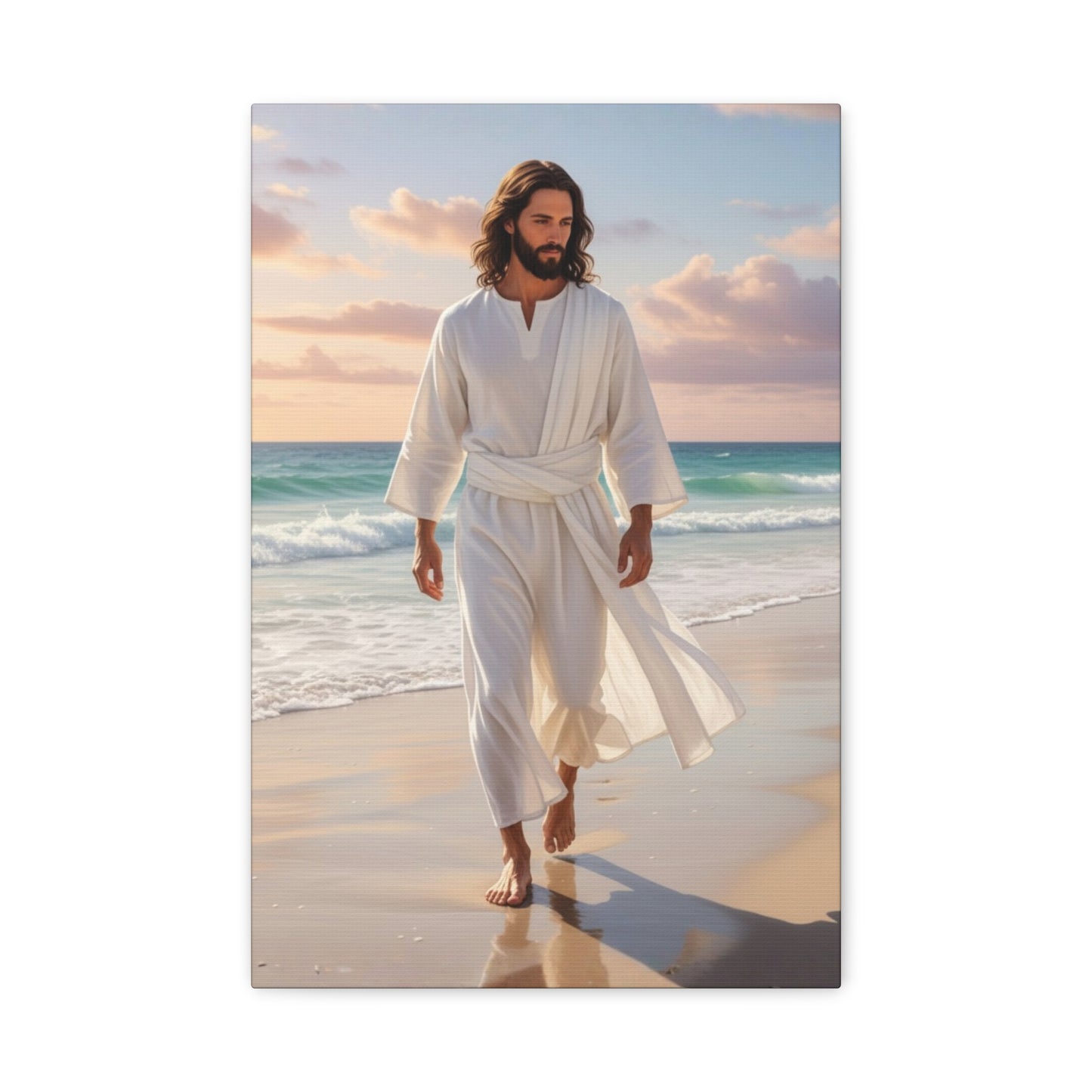 Jesus Walking Barefoot on Florida Beach Matte Canvas (Stretched 1.25")
