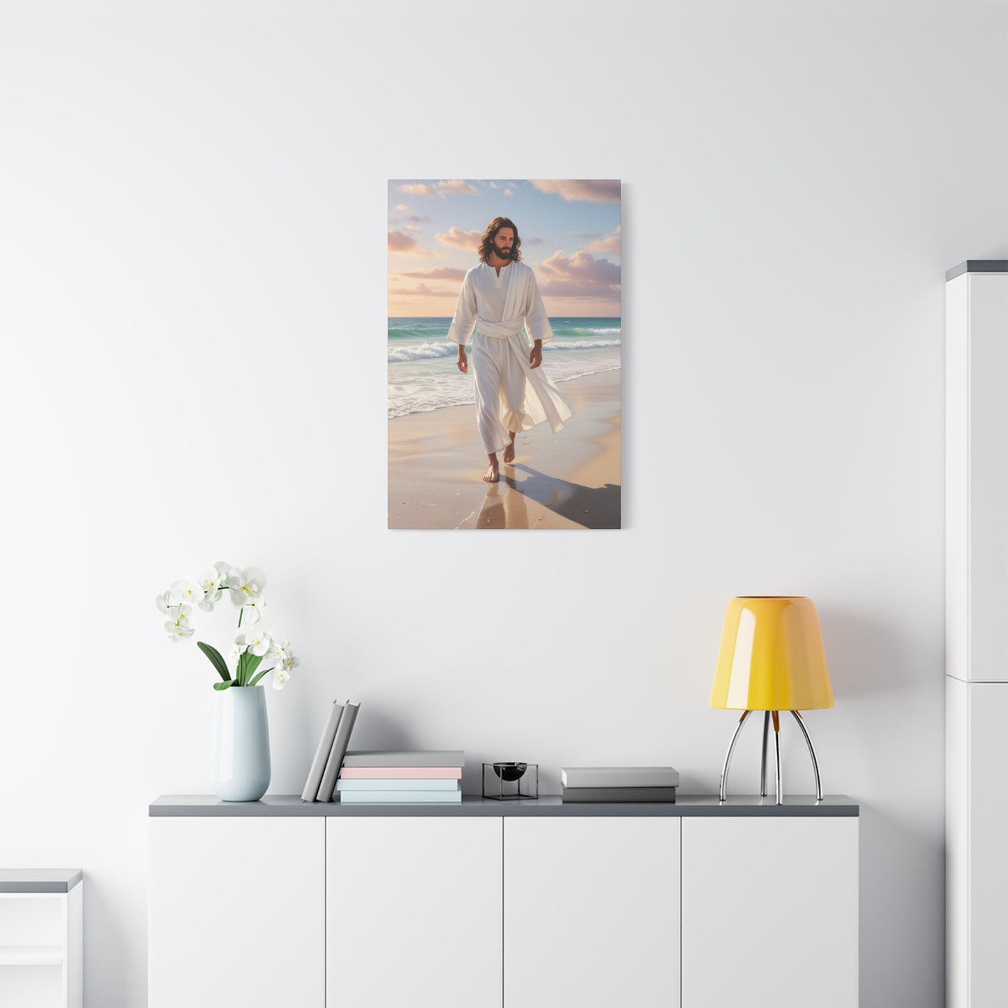 Jesus Walking Barefoot on Florida Beach Matte Canvas (Stretched 1.25")