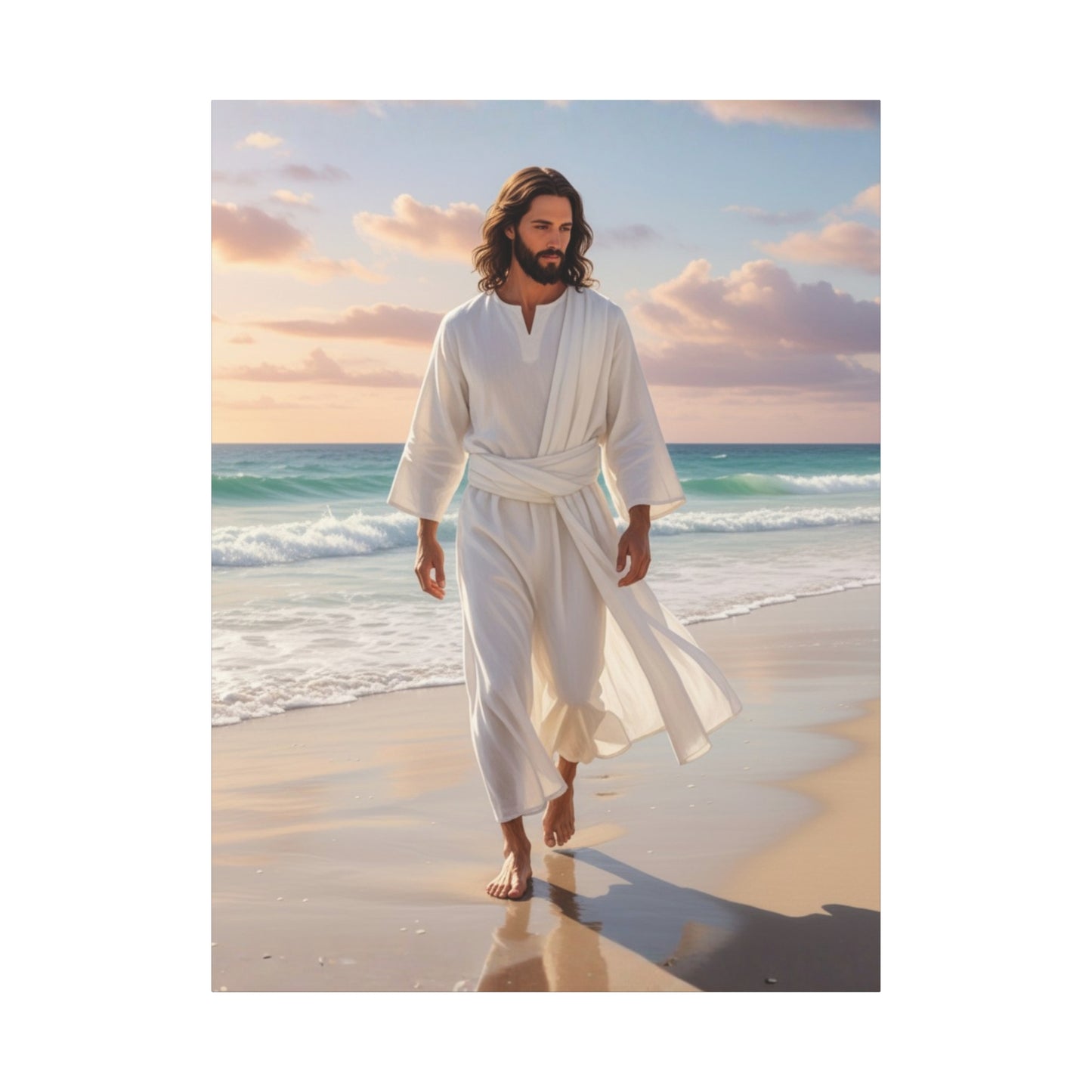 Jesus Walking Barefoot on Florida Beach Matte Canvas (Stretched 1.25")