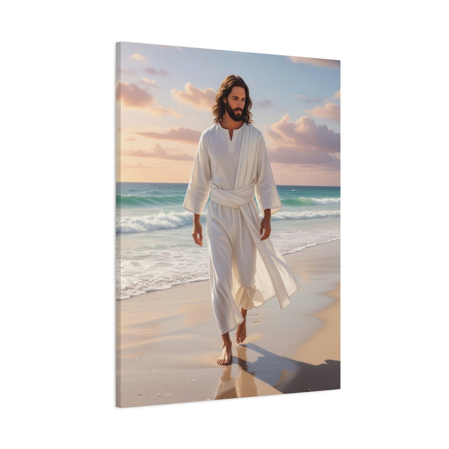 Jesus Walking Barefoot on Florida Beach Matte Canvas (Stretched 1.25")